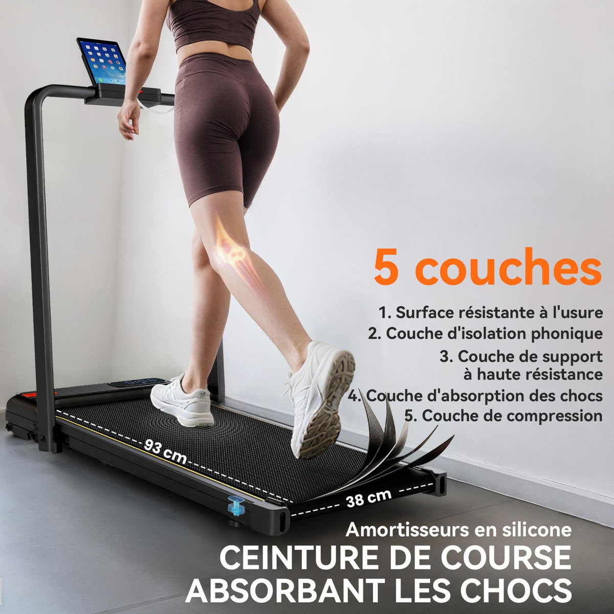 HOMCOM Tapis de marche pliable 1-6Km/h inclinaison réglable 4% max. télécommande affichage LED clé sécurité