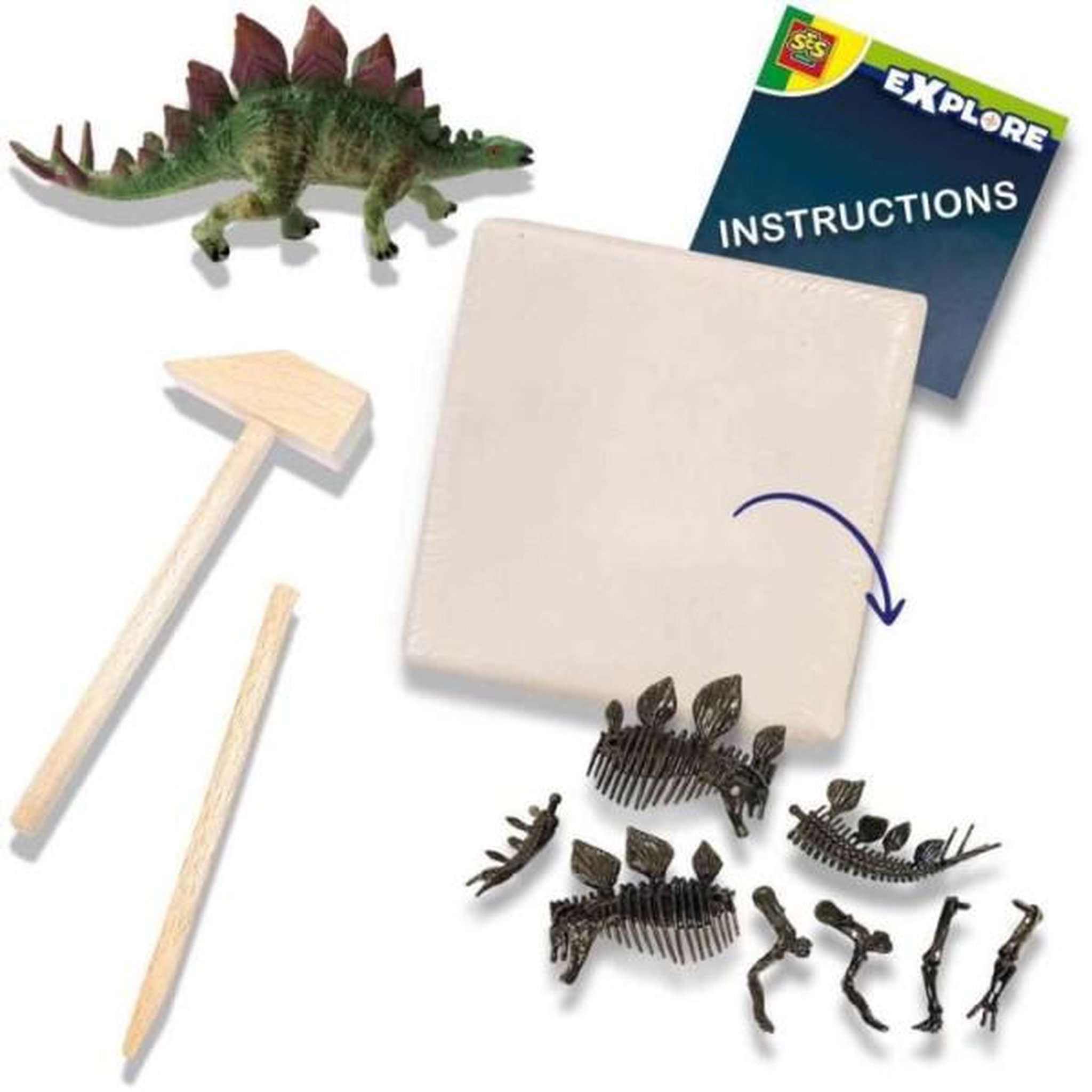 Voir la diapositive 2 : SES CREATIVE Fouille de dinosaures et de squelettes 2 en 1 - Stégosaure - SES CREATIVE