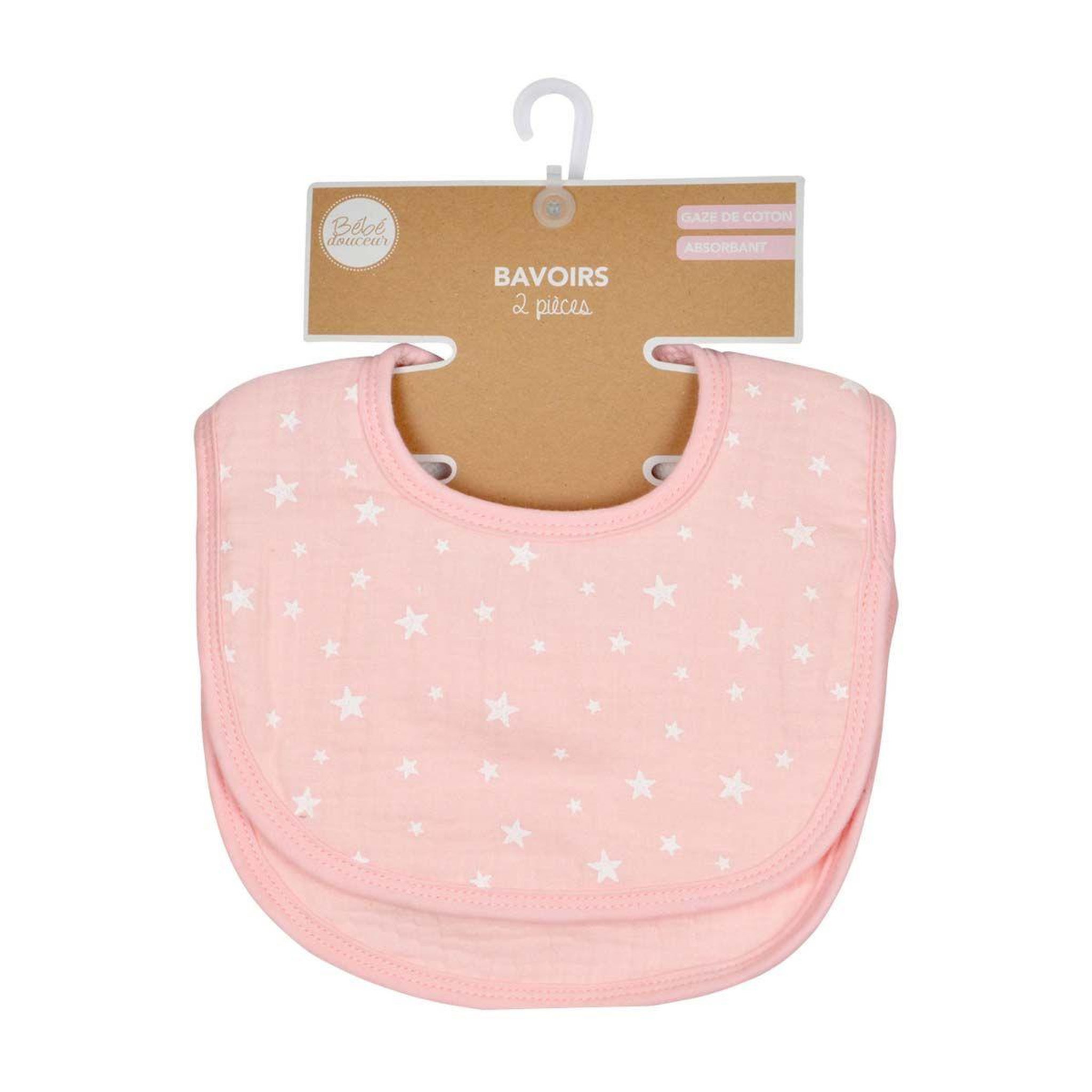 Voir la diapositive 2 : BEBE DOUCEUR Lot de 2 bavoirs bébé  absorbant  27cm rose