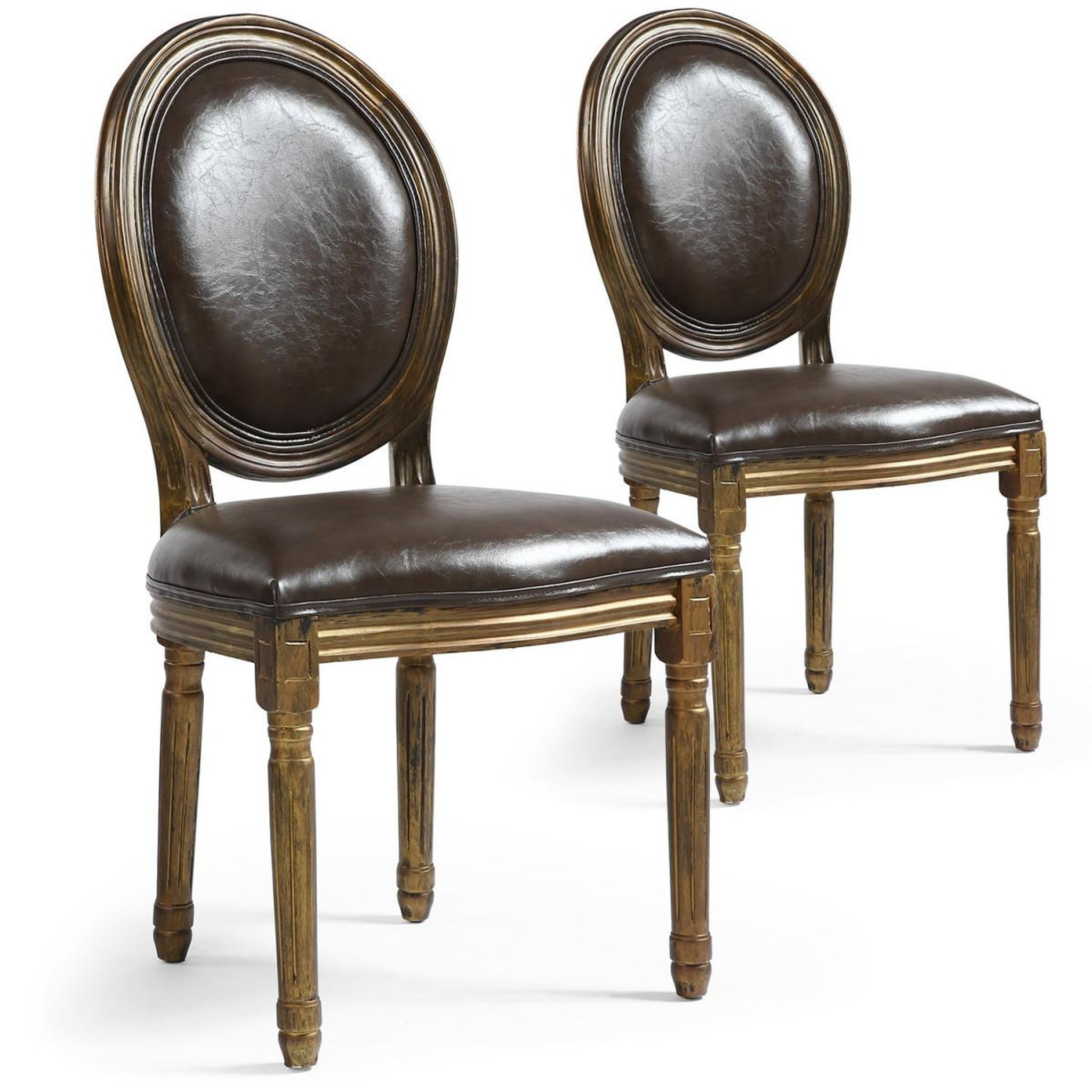 Paris Prix Lot de 2 chaises médaillon  versailles  96cm marron & or