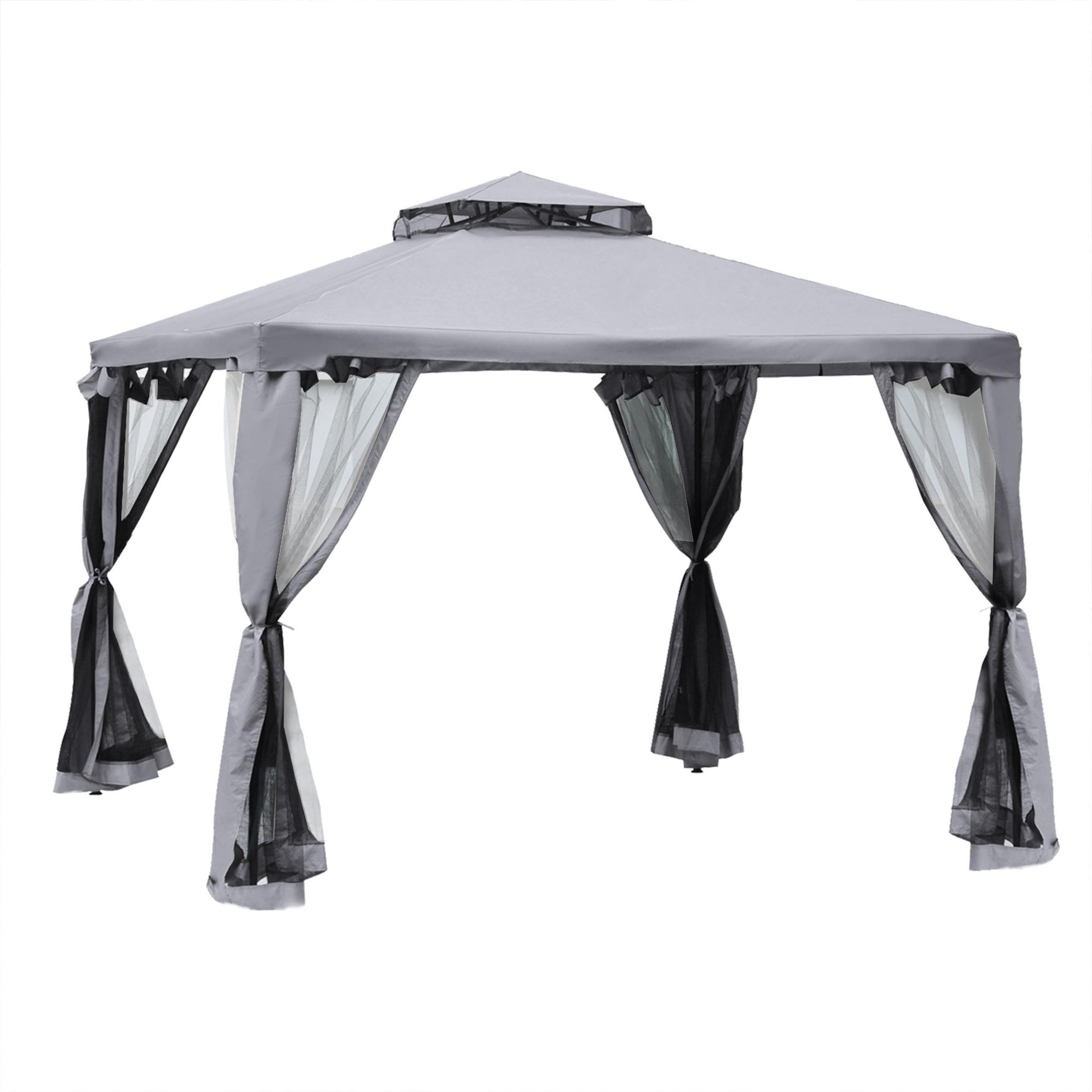 OUTSUNNY Pavillon de jardin tonnelle barnum style colonial double toit toiles moustiquaires amovibles zippées gris