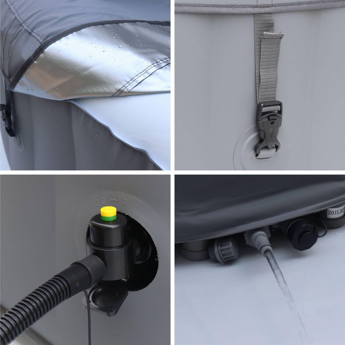 SWEEEK Spa MSPA gonflable carré – Fjord 6 - 6 places.  système anti-gel et désinfection UVC + bâche. 185cm. PVC. pompe. chauffage. gonfleur. filtre