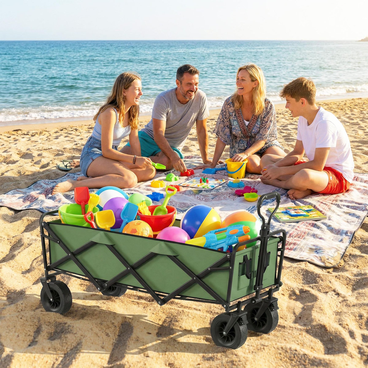 OUTSUNNY Chariot de jardin plage pliable 130L max. 250 Kg poignée telescopique