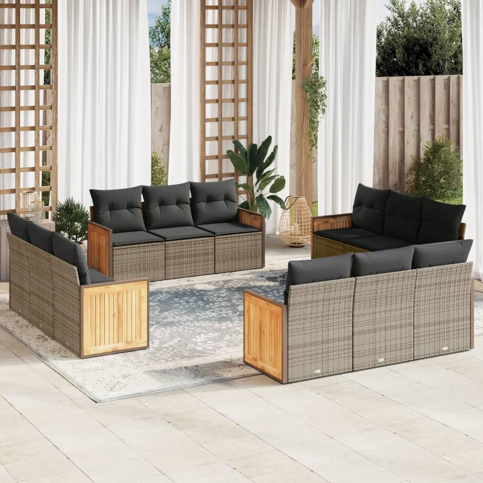 VIDAXL Salon de jardin avec coussins 12 pcs gris resine tressee