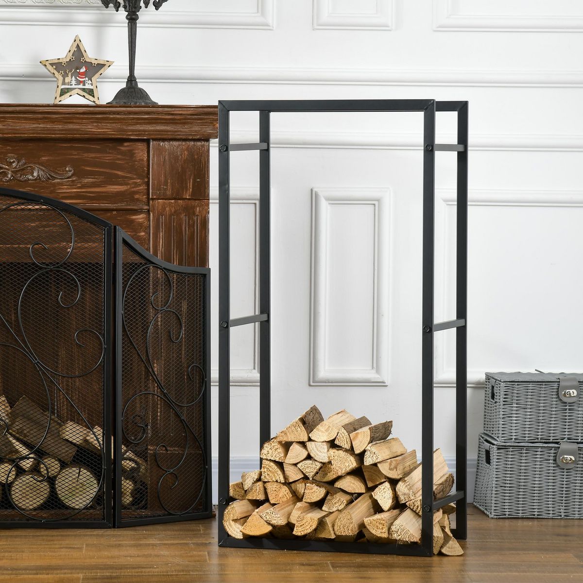 OUTSUNNY Porte bûches range bûches vertical en métal intérieur extérieur 50 x 30 x 100 cm noir