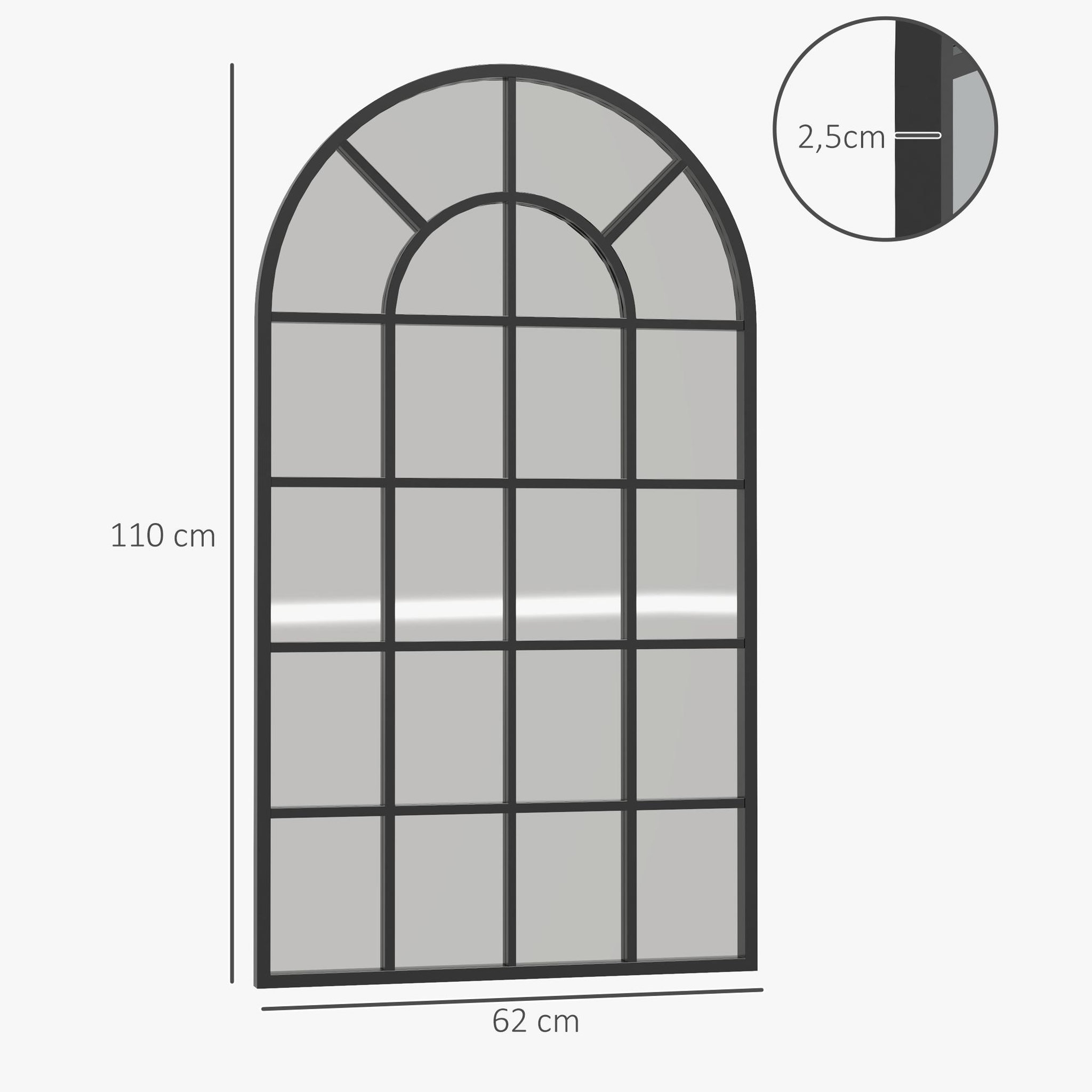 Voir la diapositive 3 : HOMCOM Miroir mural aspect verrière style classique chic - dim. 62L x 110H cm - métal noir verre 3 mm