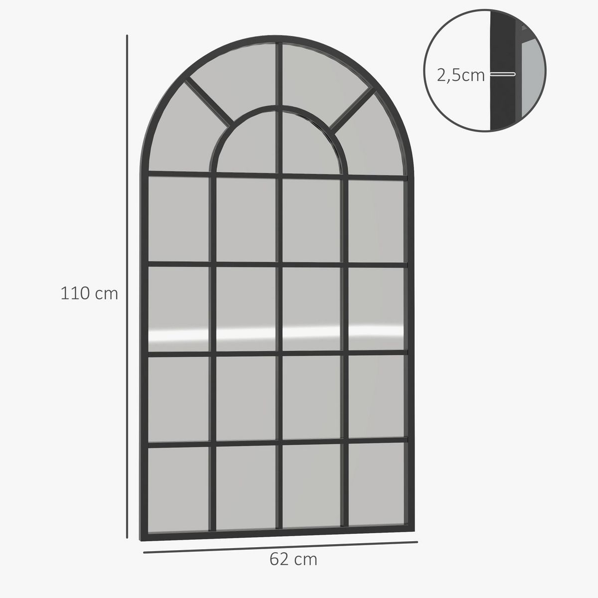 HOMCOM Miroir mural aspect verrière style classique chic - dim. 62L x 110H cm - métal noir verre 3 mm