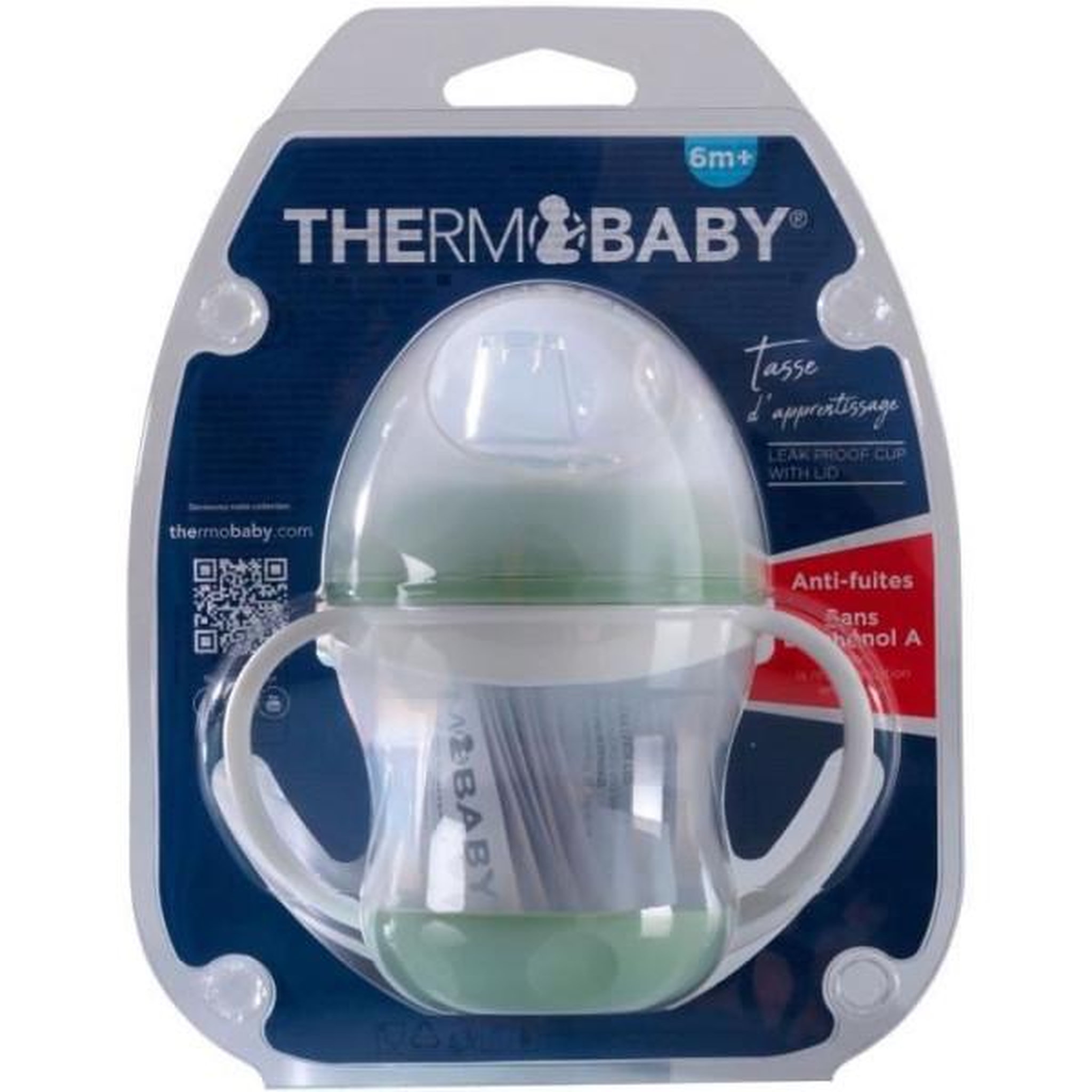 Voir la diapositive 5 : THERMOBABY Tasse anti-fuites - THERMOBABY - Vert Céladon - 180 ml - Ergonomique et hygiénique
