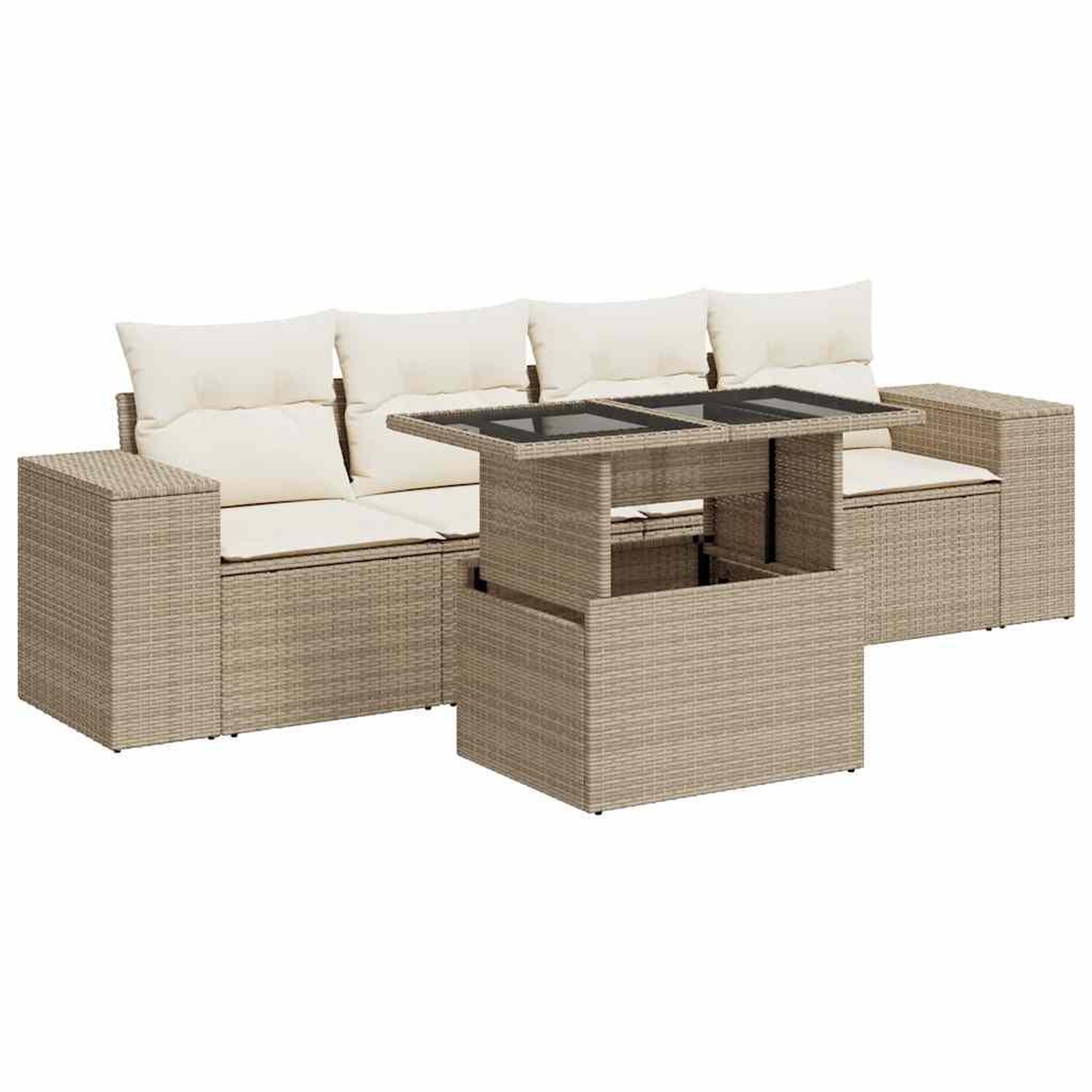 Voir la diapositive 2 : VIDAXL Salon de jardin avec coussins 5 pcs beige resine tressee