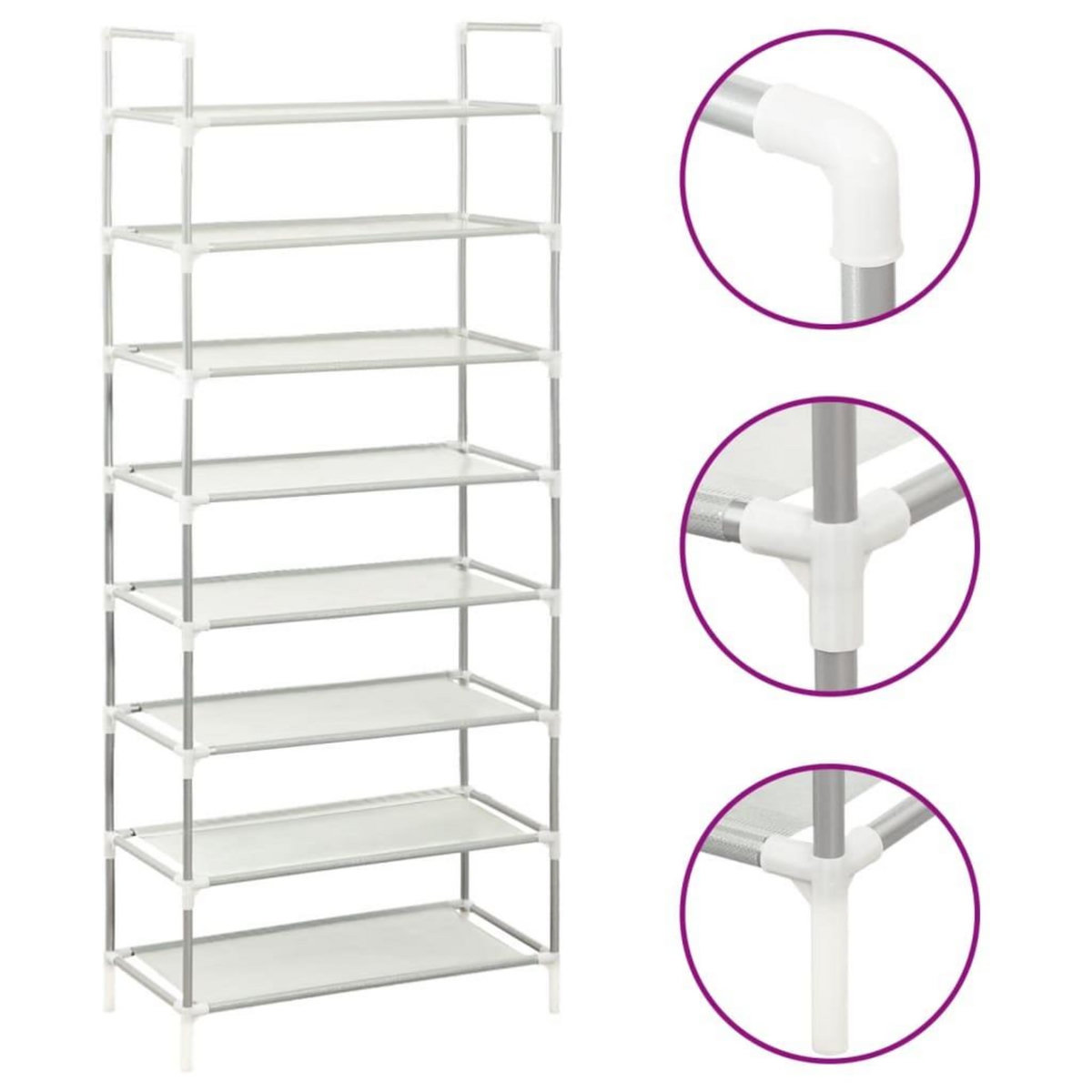 VIDAXL Etagere a chaussures 8 etageres Metal et tissu intisse Argente