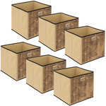 TOILINUX Lot de 6 Boîtes de rangement imprimé tropical en bambou et tissu Blackflora - Marron et noir