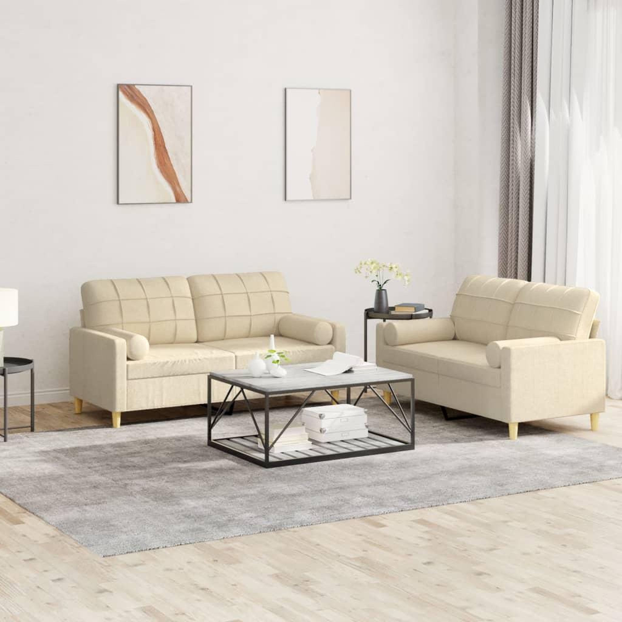 VIDAXL Ensemble de canapes 2 pcs avec coussins creme tissu