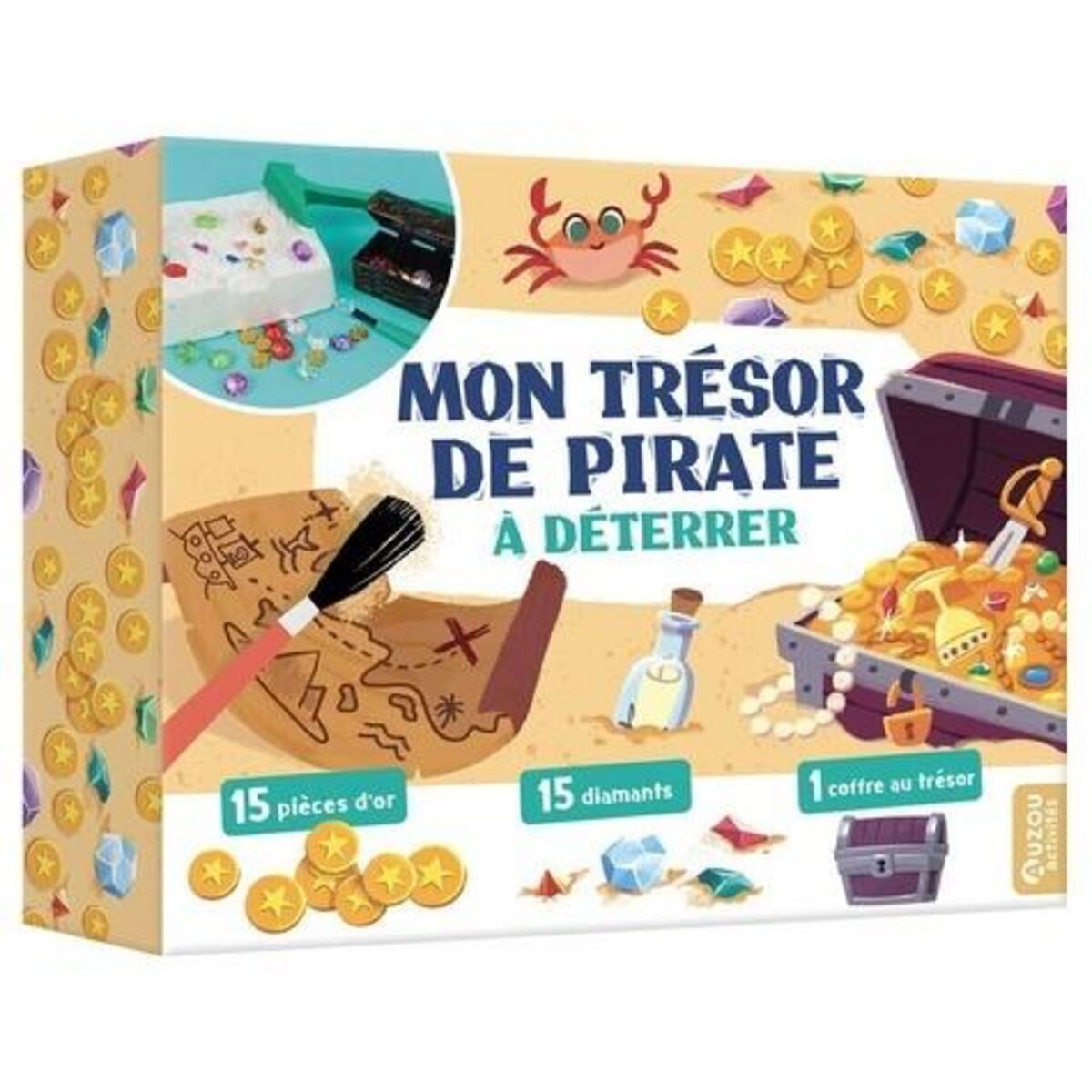 MON TRESOR DE PIRATE A DETERRER. AVEC UN BLOC DE PLATRE, 40 TRESORS, 1 MARTEAU, 1 BURIN, 1 PINCEAU ET 1 COFFRE, Alape Pérez Angie