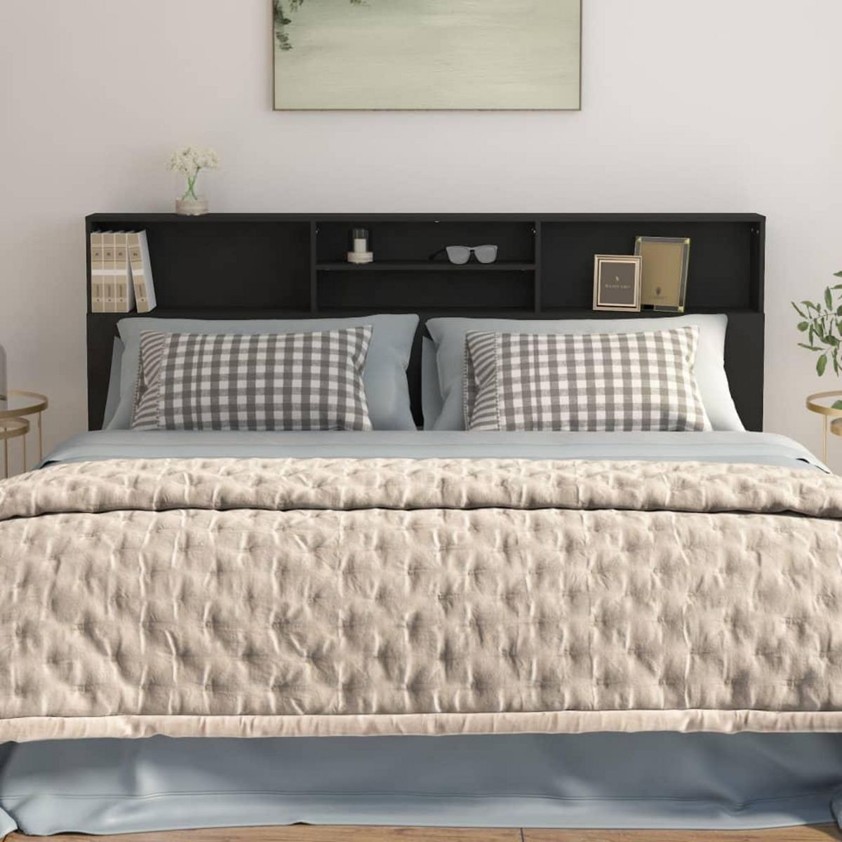 VIDAXL Armoire de tete de lit Noir 200x19x103,5 cm