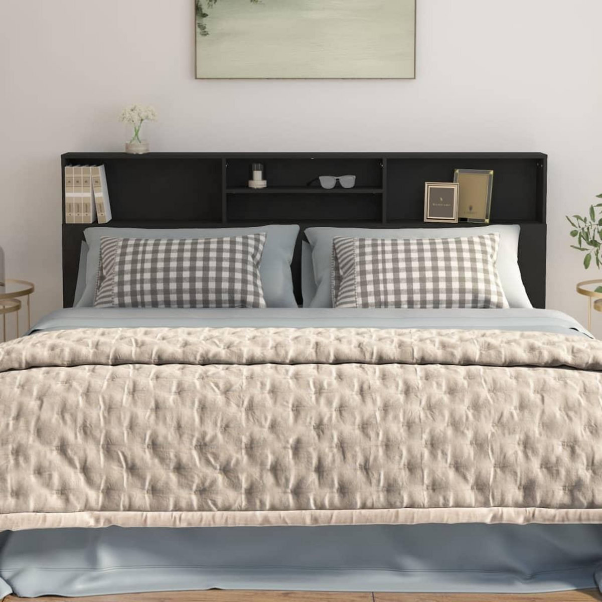 VIDAXL Armoire de tete de lit Noir 200x19x103,5 cm