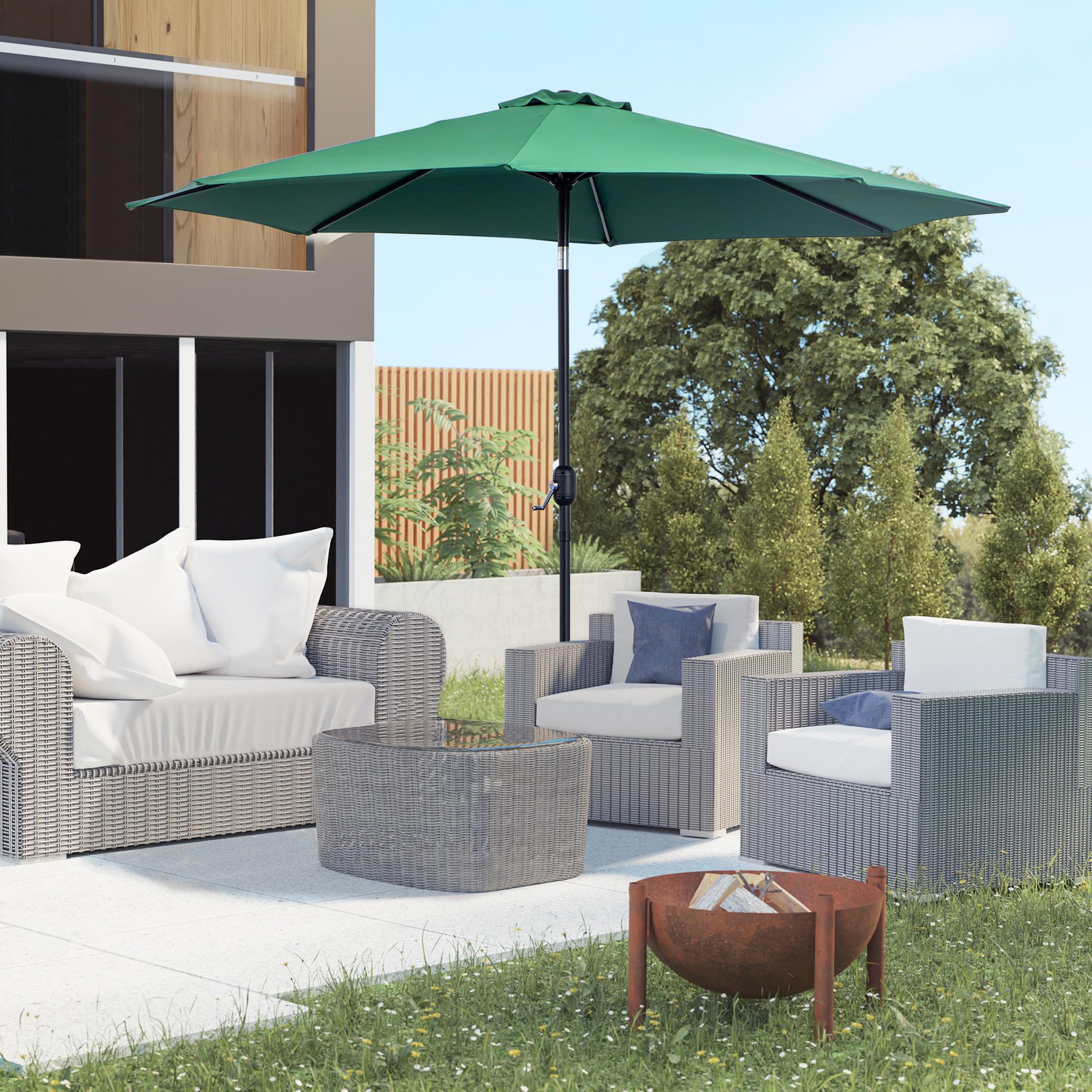 Voir la diapositive 2 : OUTSUNNY Parasol en métal rond polyester 180g/m² manivelle inclinable Ø 3 x 2,45 m vert