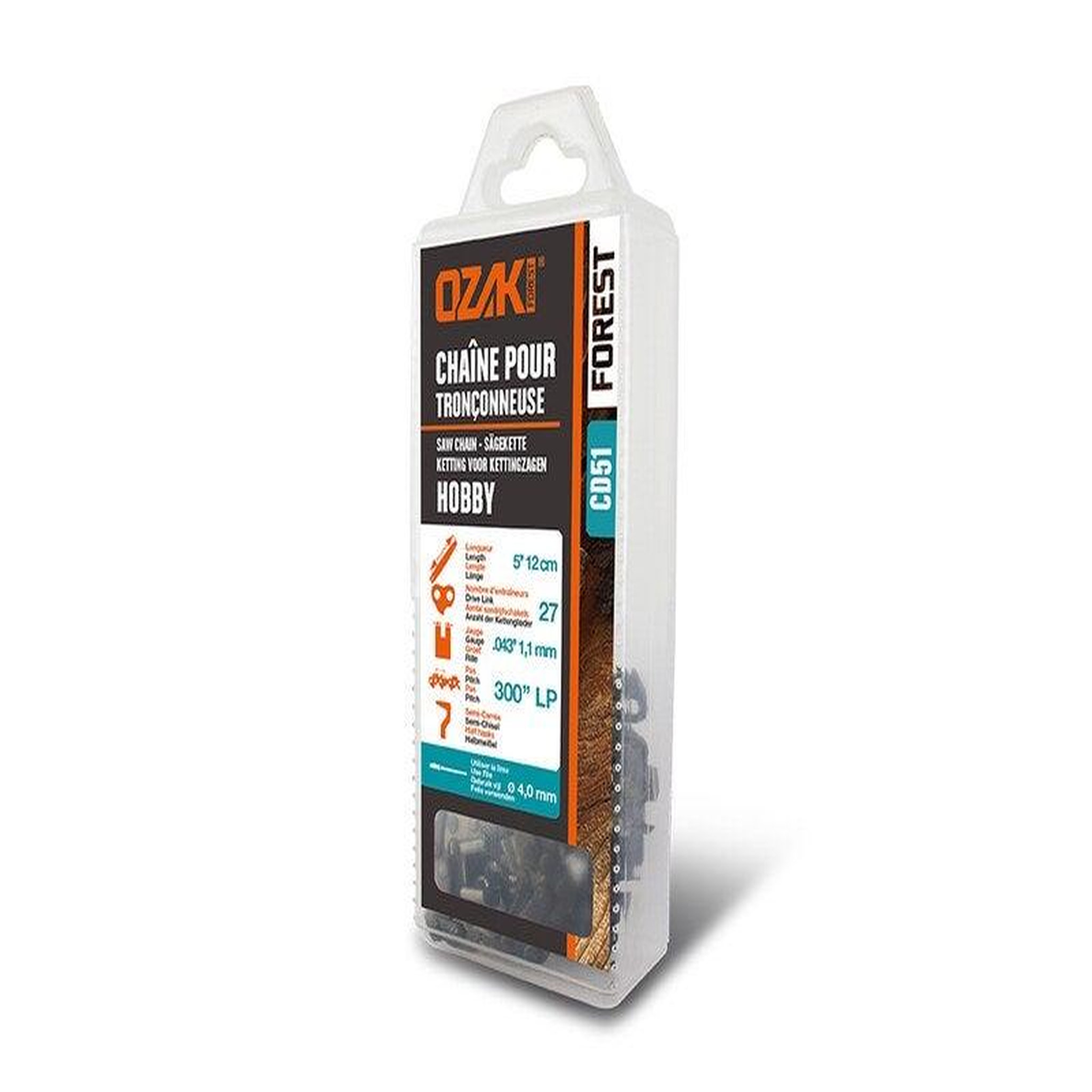 CENTRALE BRICO Chaîne de tronçonneuse OZAKI CD51 Pas de 7,62mm Jauge 1,1mm 12cm 27 entraîneurs