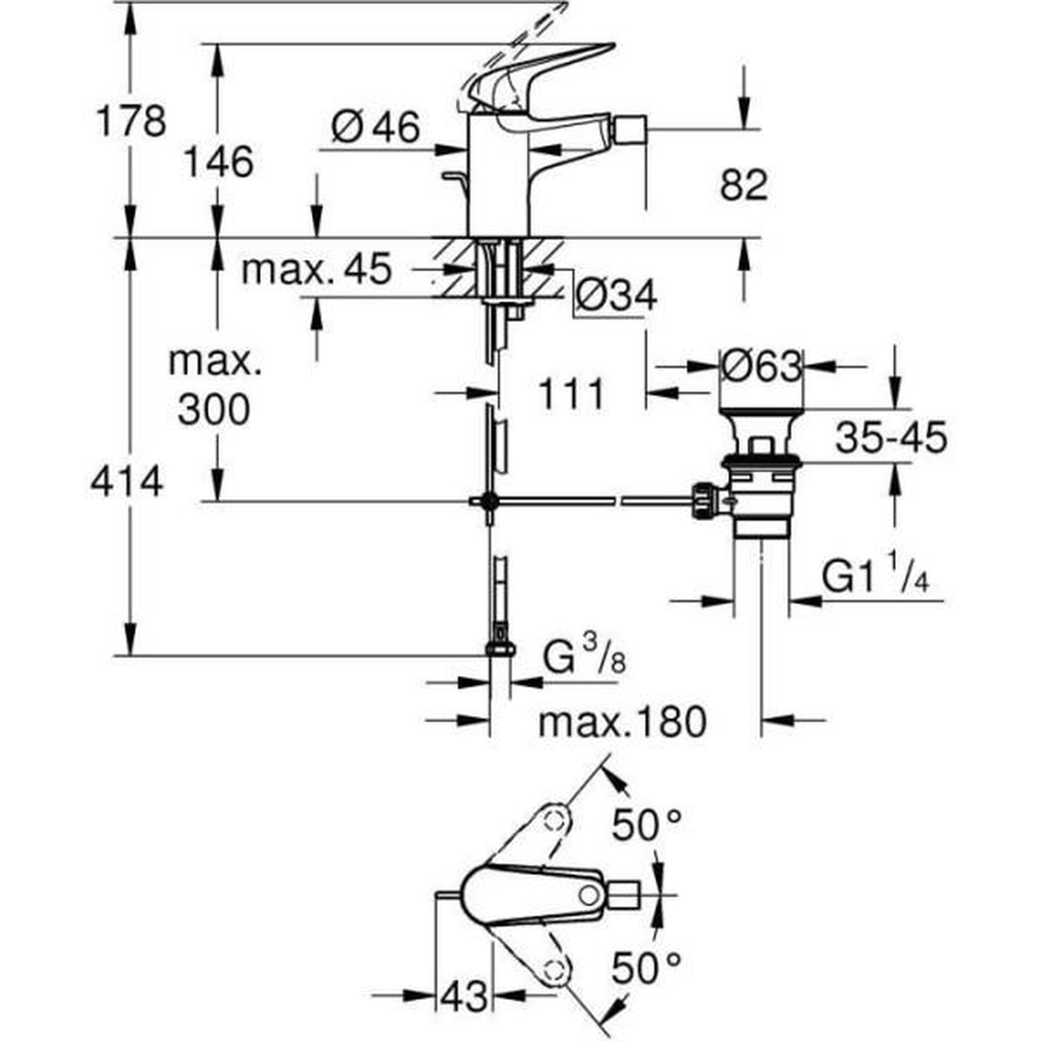 Voir la diapositive 3 : Grohe Mitigeur monocommande bidet - GROHE Swift - 24332001 - Chromé - Avec rotule - Economie d'eau