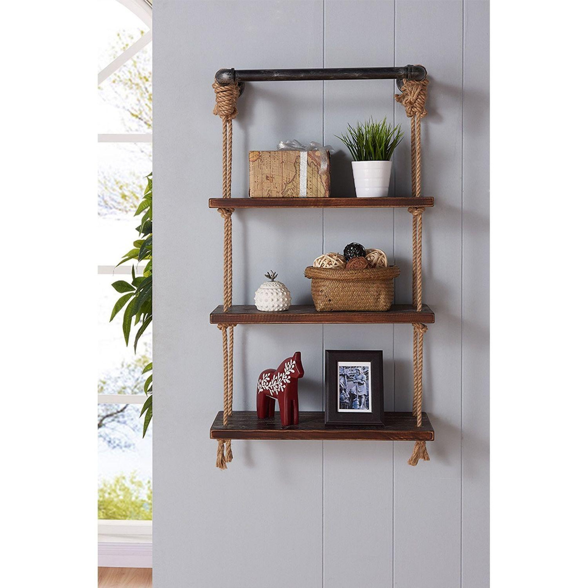 Voir la diapositive 3 : TOILINUX Etagère murale design industriel Garo - L. 60 x H. 120 cm - Marron