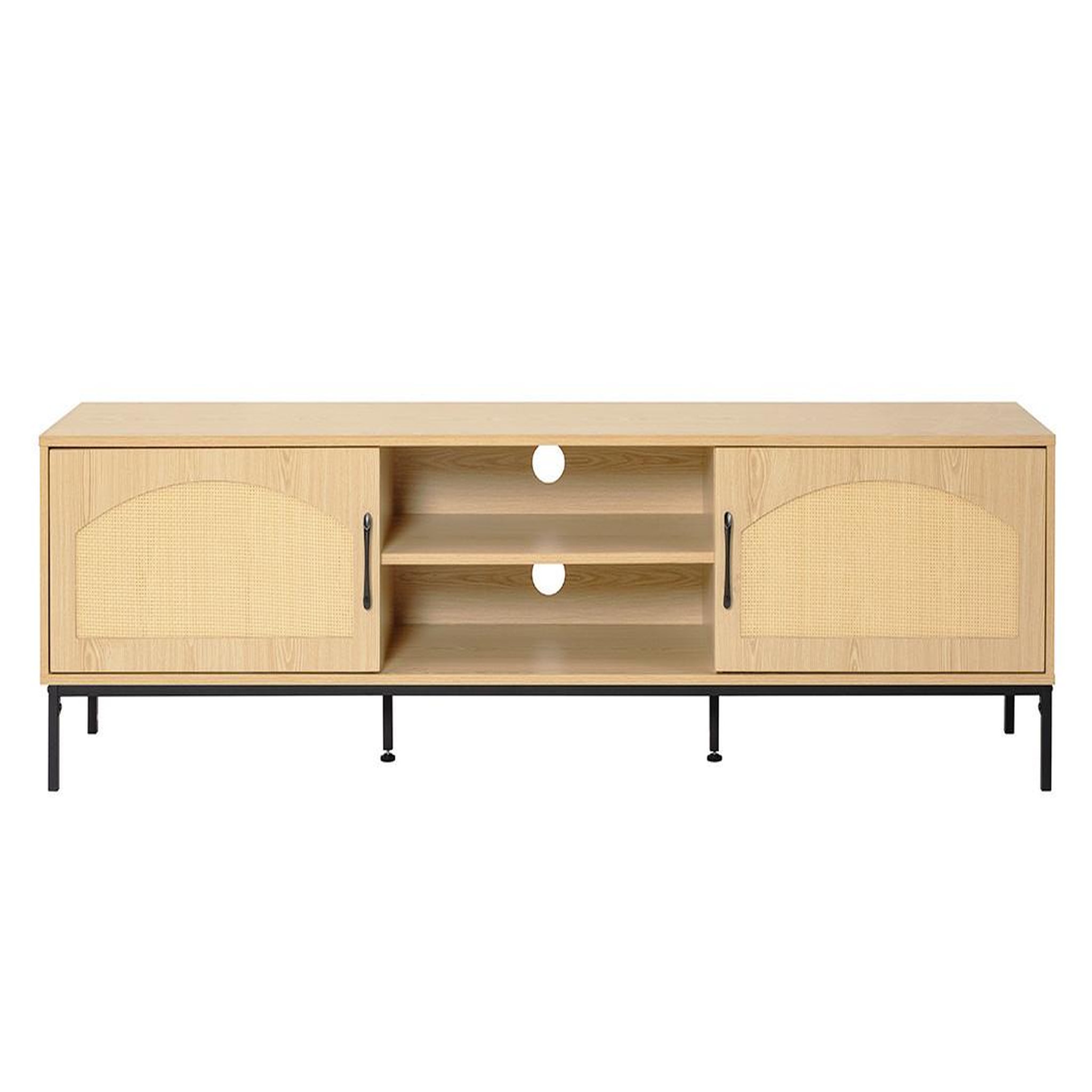 Voir la diapositive 3 : BEST MOBILIER Nagato - meuble tv - cannage et effet bois - 2 portes et 2 niches -180 cm