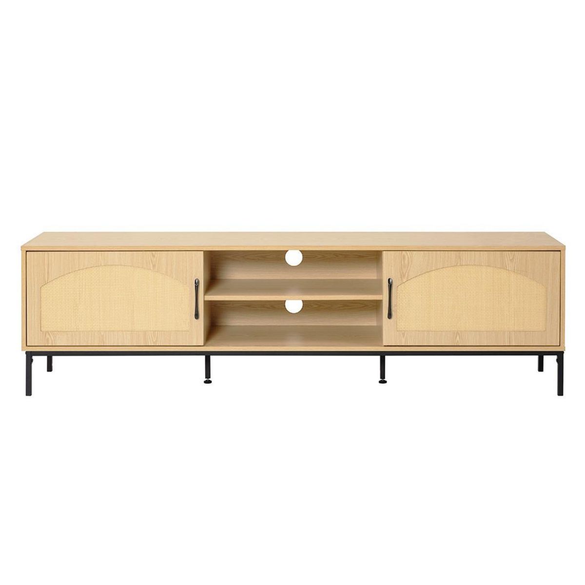 BEST MOBILIER Nagato - meuble tv - cannage et effet bois - 2 portes et 2 niches -180 cm