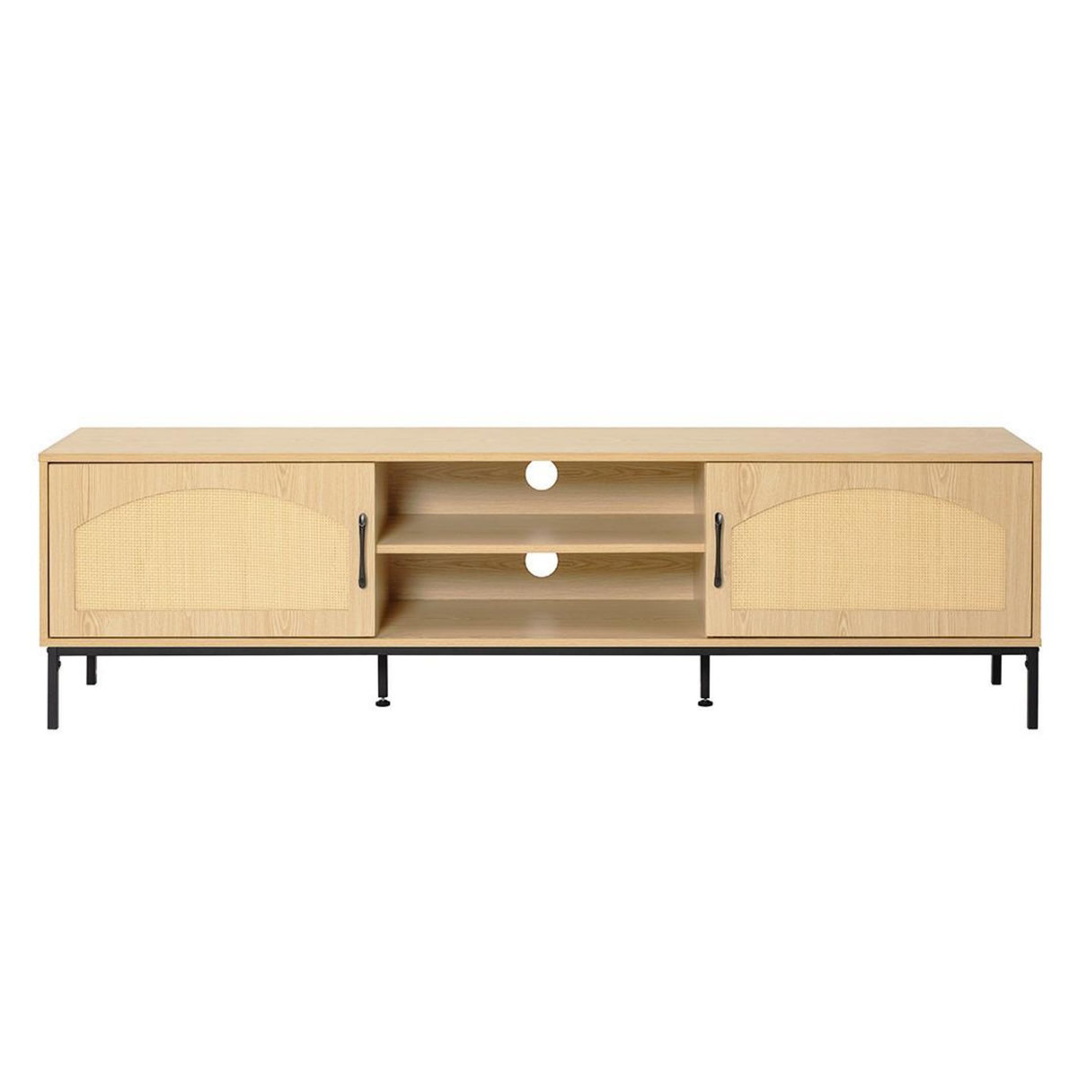 BEST MOBILIER Nagato - meuble tv - cannage et effet bois - 2 portes et 2 niches -180 cm