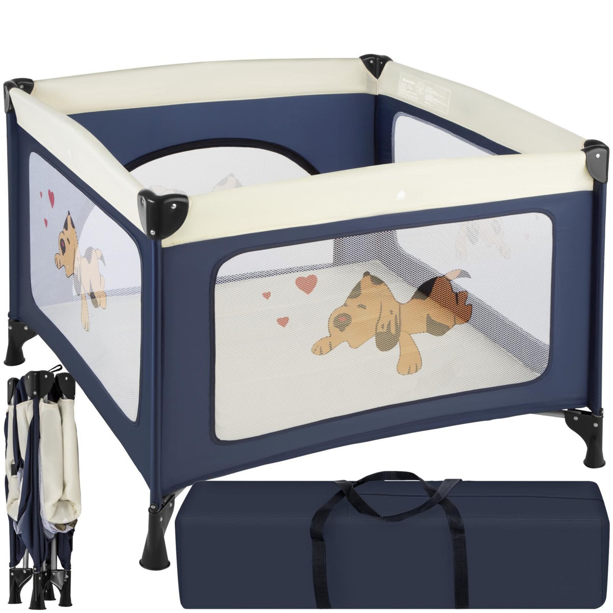 tectake Parc bébé, lit de voyage pliant stable et pliable de manière compacte bleu