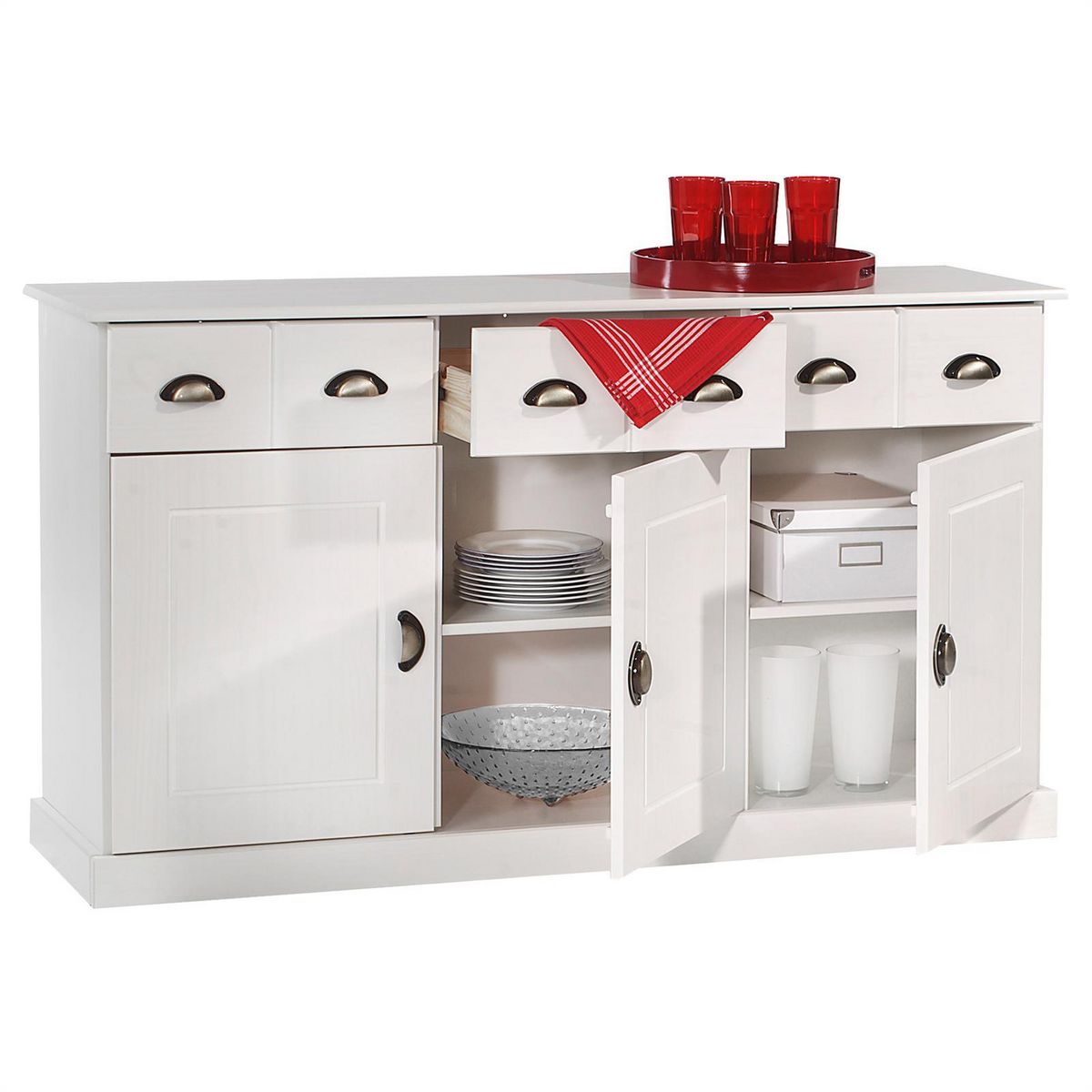 IDIMEX Buffet PARIS en pin massif, 3 portes et 3 tiroirs