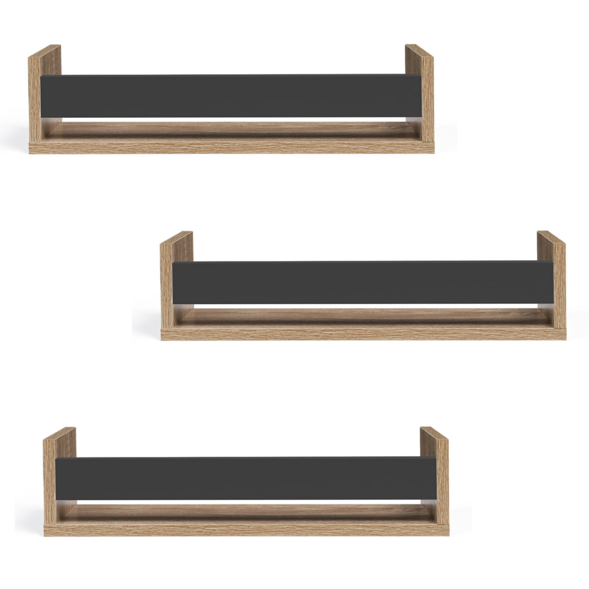 ID MARKET Lot de 3 étagères à épices murales JULES façon hêtre et noir