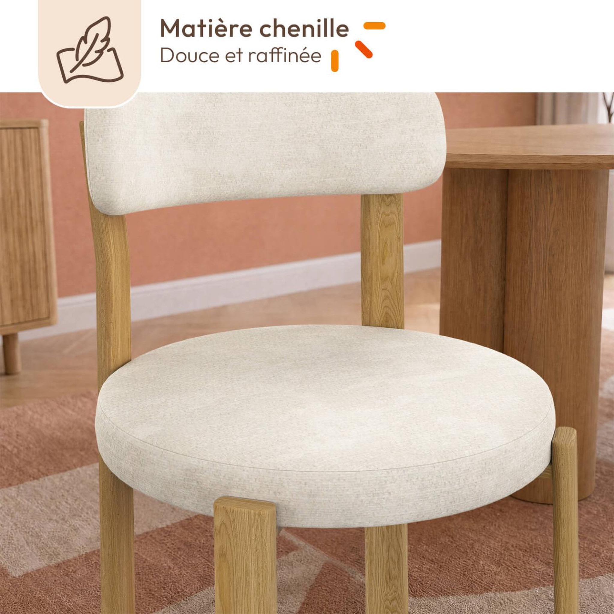 Voir la diapositive 4 : ID MARKET Lot de 4 chaises nella en tissu chenille beige pour salle à manger