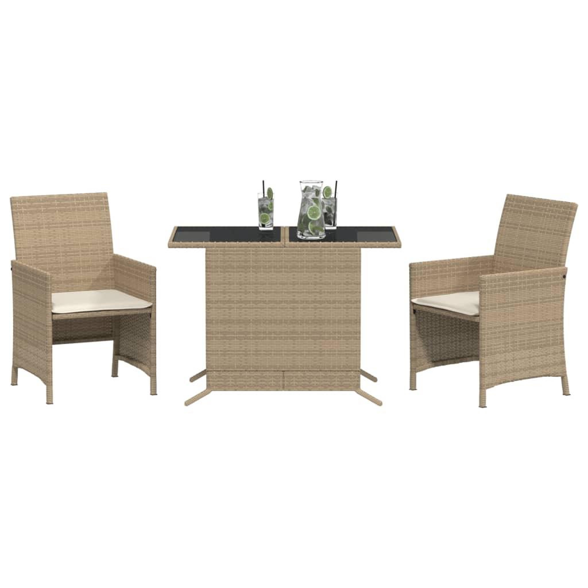 Voir la diapositive 3 : VIDAXL Ensemble de bistro 3 pcs avec coussins beige resine tressee