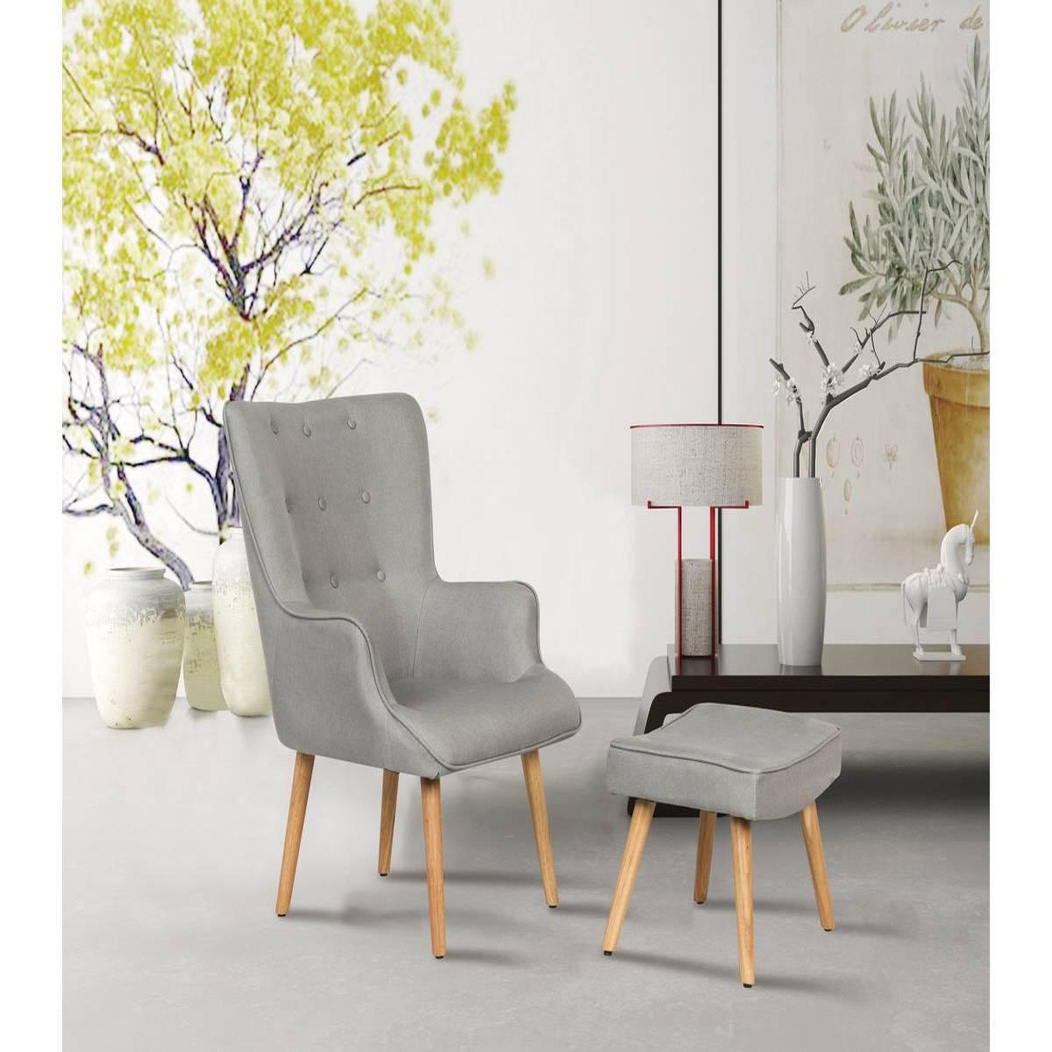 Voir la diapositive 2 : Habitat et Jardin Fauteuil style scandinave en tissu  Odense  - 1 place - Gris clair