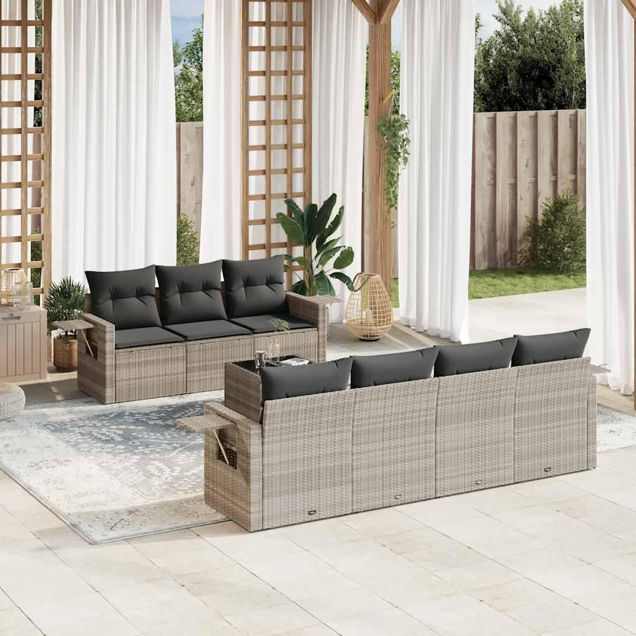 VIDAXL Salon de jardin 8 pcs avec coussins gris clair resine tressee