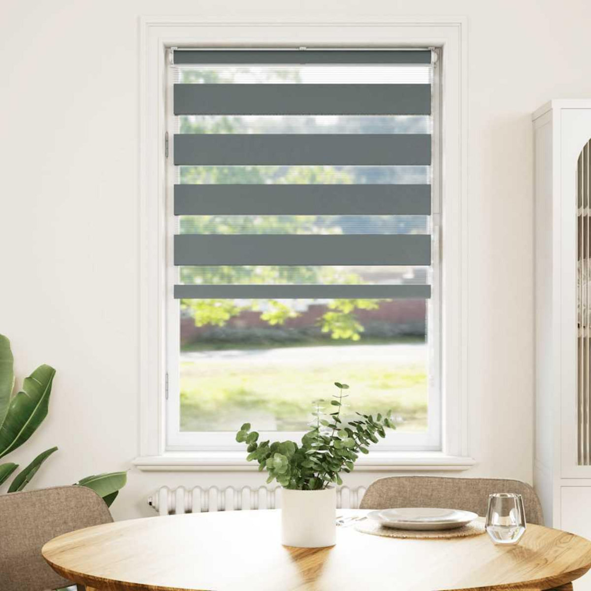 VIDAXL Store zebre gris fonce largeur du tissu 85,9 cm polyester