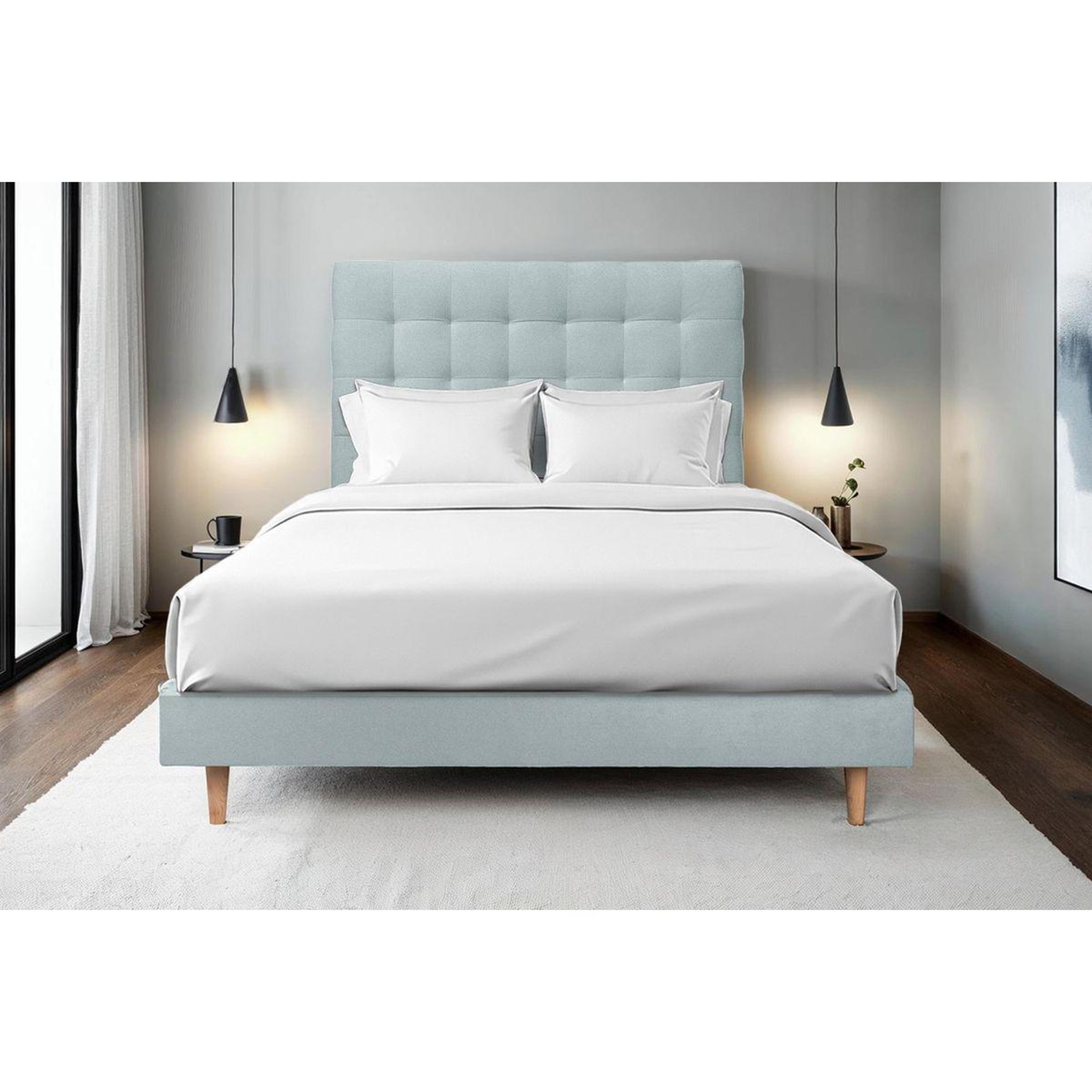 Voir la diapositive 2 : Sommeil de Plomb Lit avec tête de lit capitonnée velours et sommier kit - Hauteur totale : 29cm