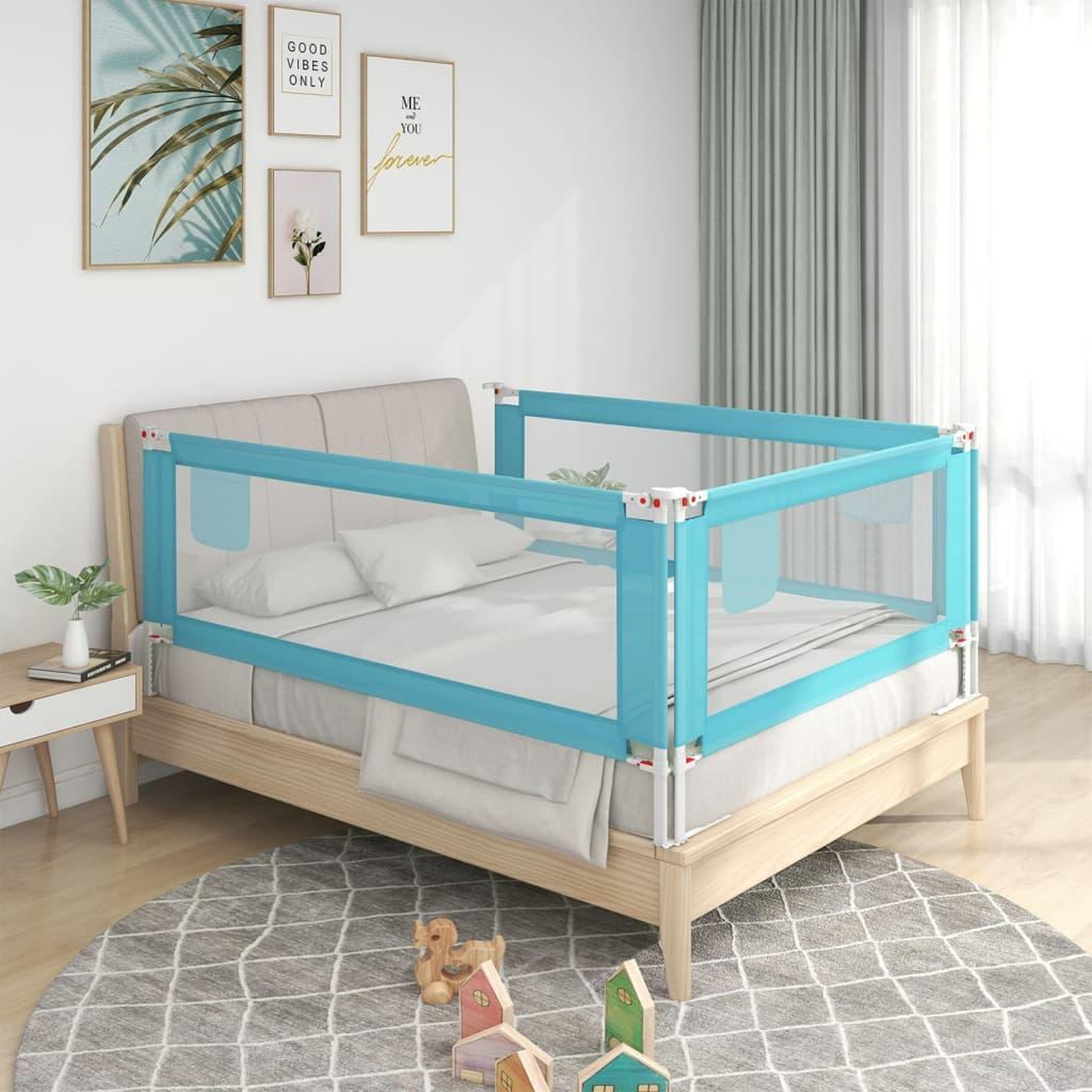 Voir la diapositive 1 : VIDAXL Barriere de securite de lit enfant Bleu 90x25 cm Tissu