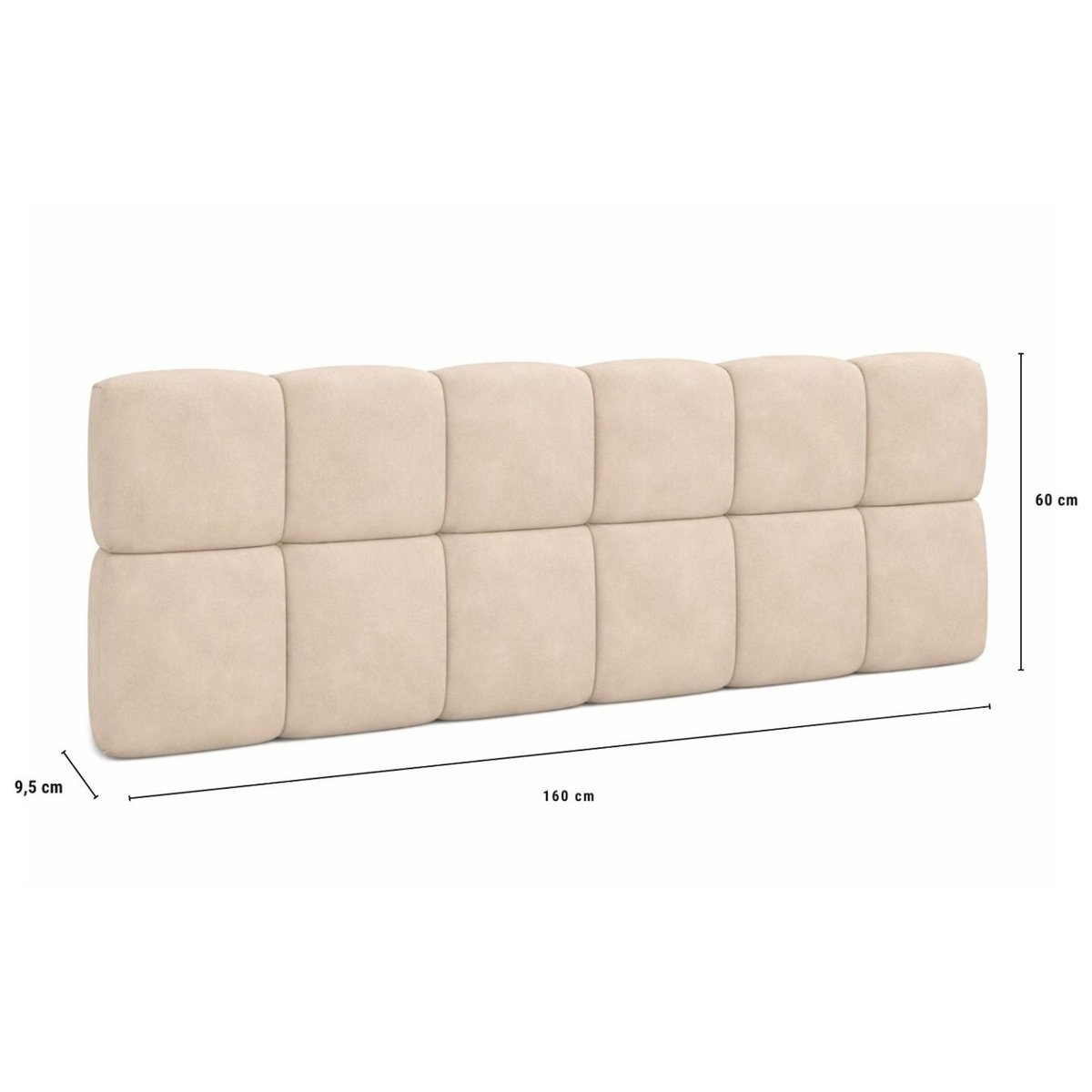 ID MARKET Tête de lit suspendue matelassée NUAGE velours beige 160 cm