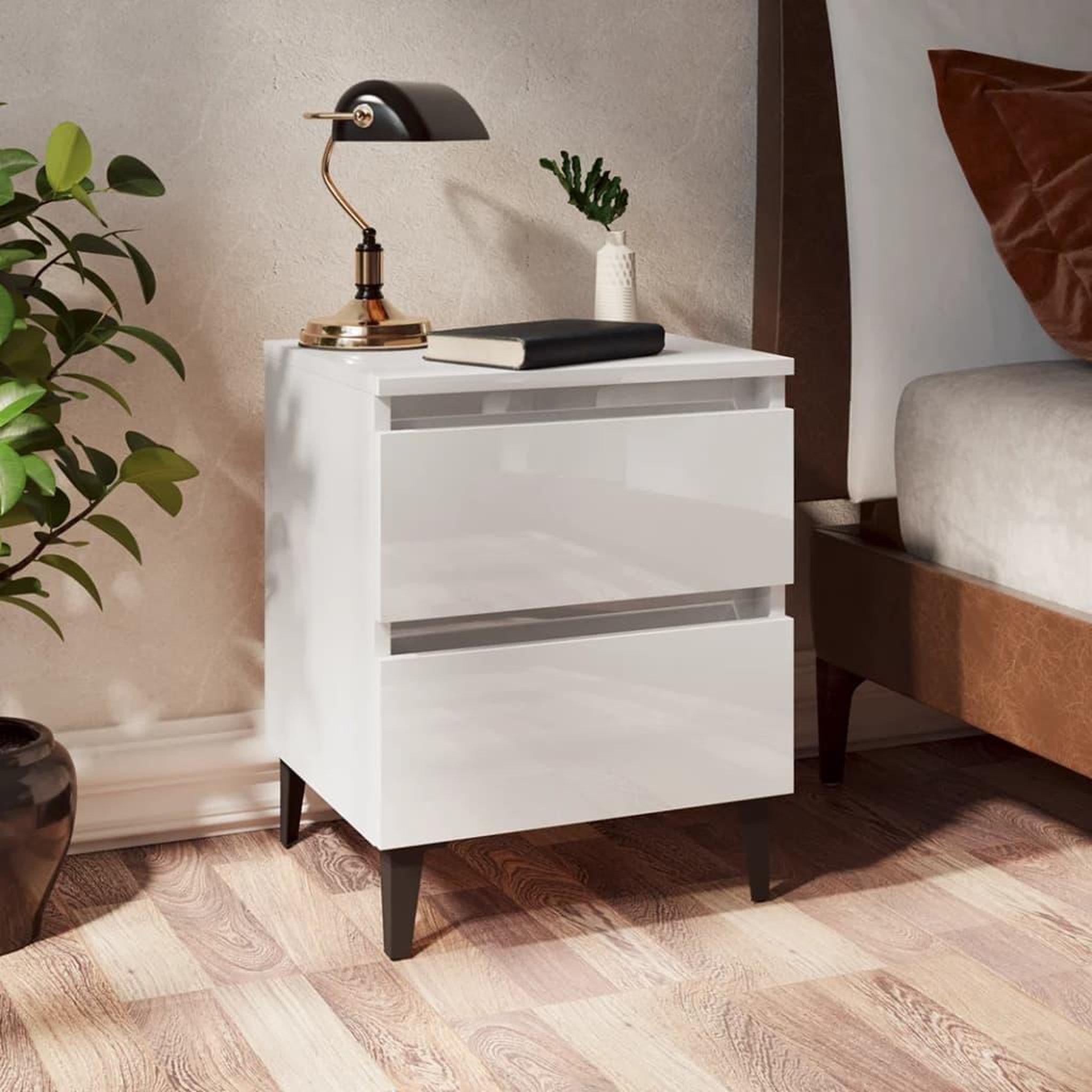 Voir la diapositive 1 : VIDAXL Tables de chevet 2 pcs blanc brillant bois d'ingenierie