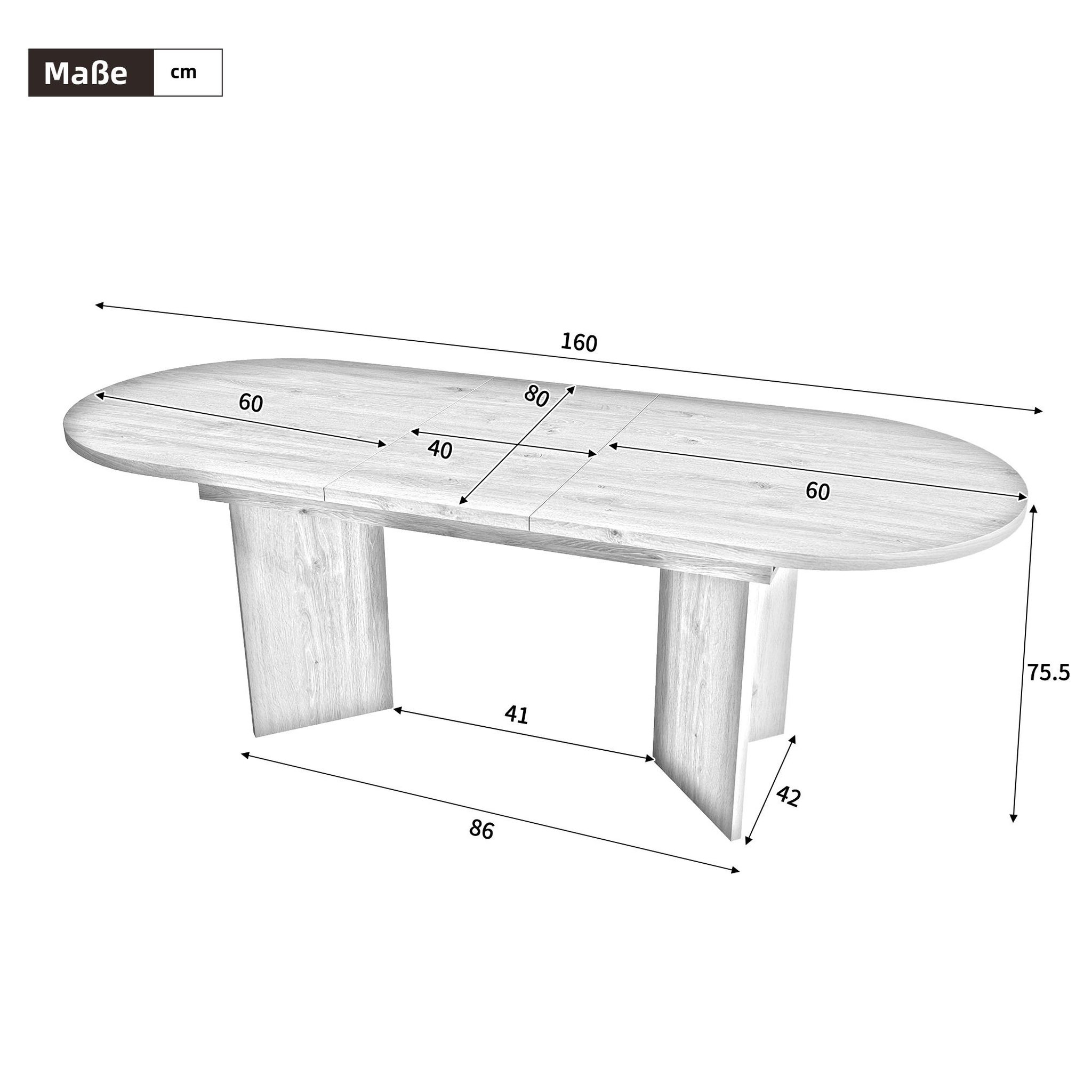 Voir la diapositive 3 : MERAX Table extensible 120/160x80 cm pour 4-6 personnes avec angles arrondis
