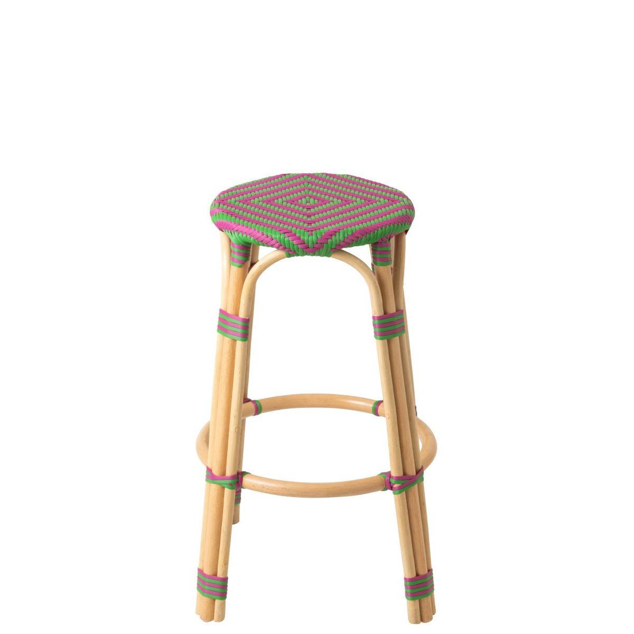 Voir la diapositive 2 : J-LINE Tabouret de bar en rotin  geo  66cm rose & vert