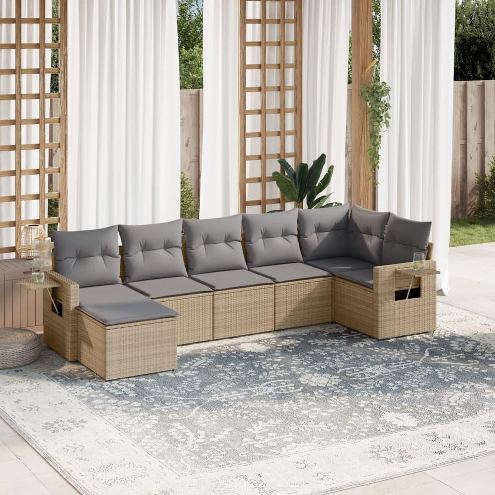 VIDAXL Salon de jardin avec coussins 7 pcs beige resine tressee
