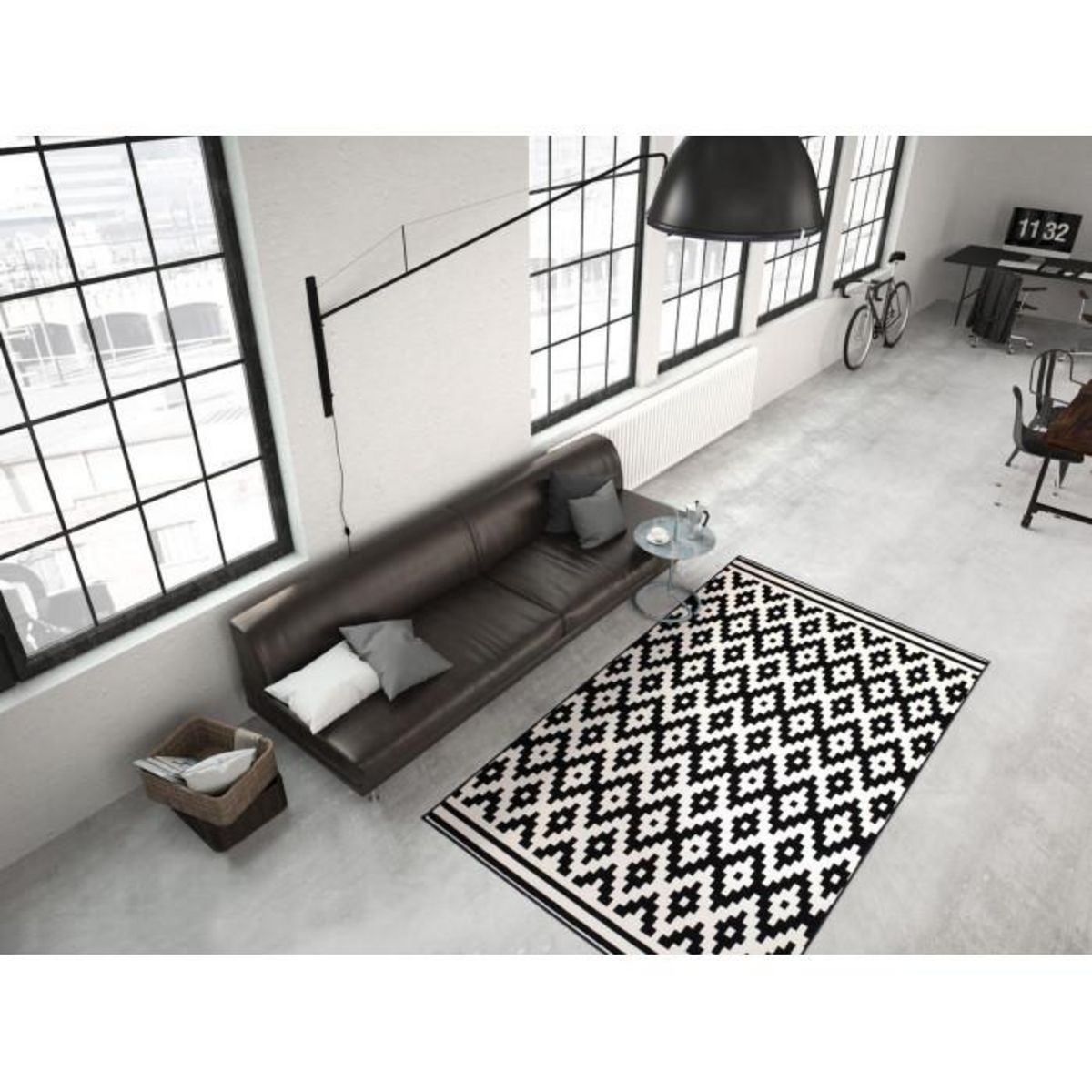 Paris Prix Tapis Géométrique à Poils Courts  Now III  Noir