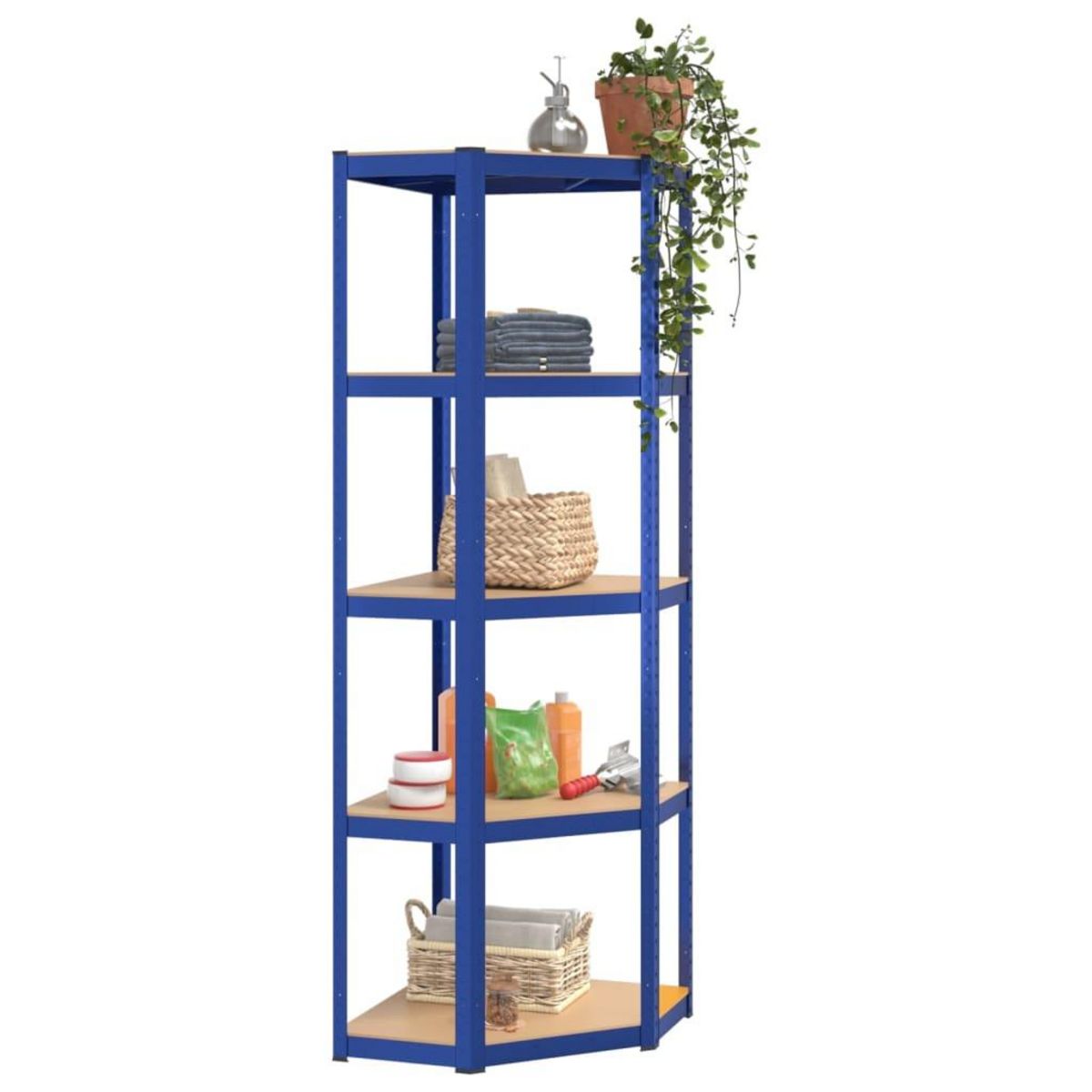 VIDAXL Etagere d'angle a 5 niveaux Bleu Acier et bois d'ingenierie