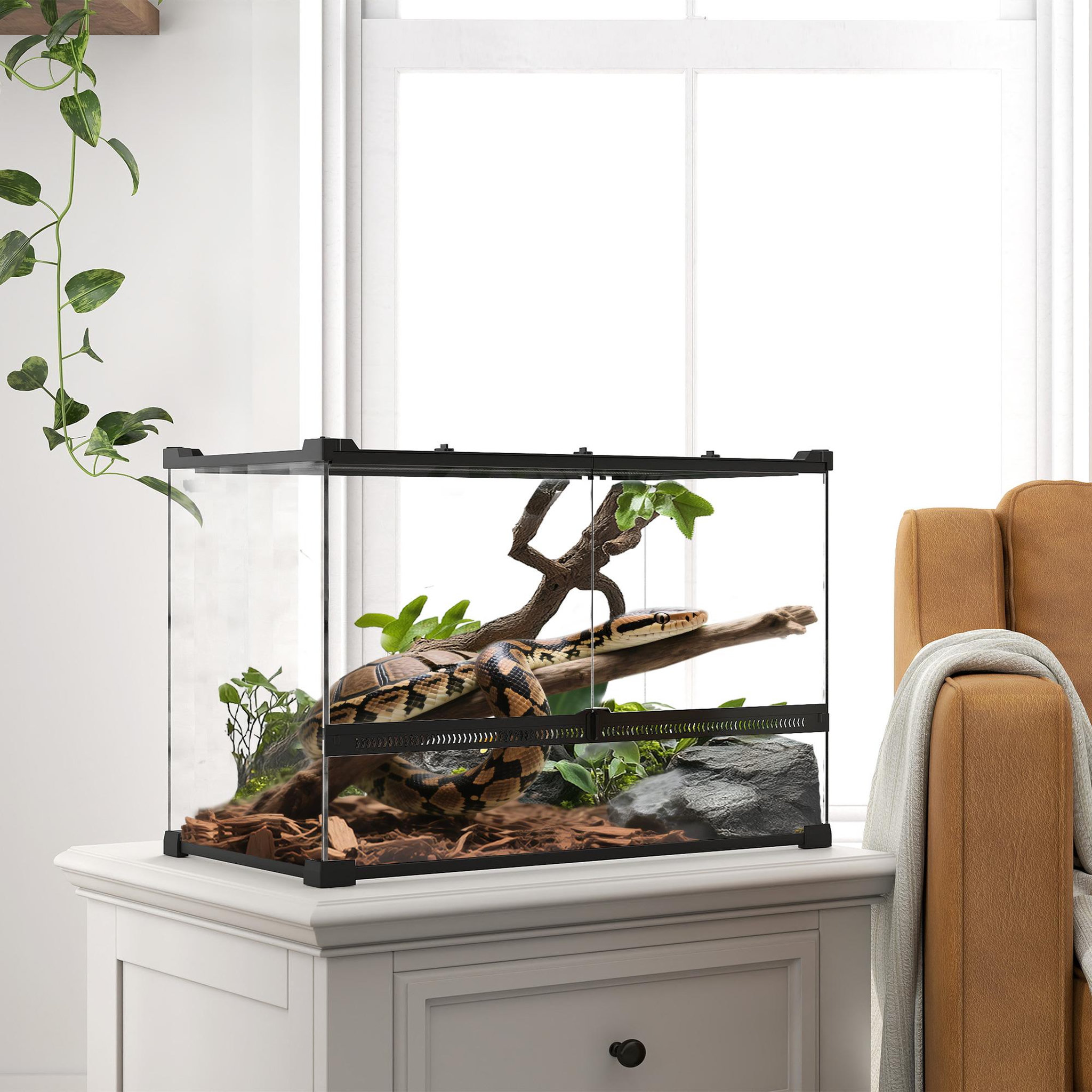 Voir la diapositive 2 : PAWHUT Boîte à reptiles fermeture sécurisée par rotation verre trempé noir