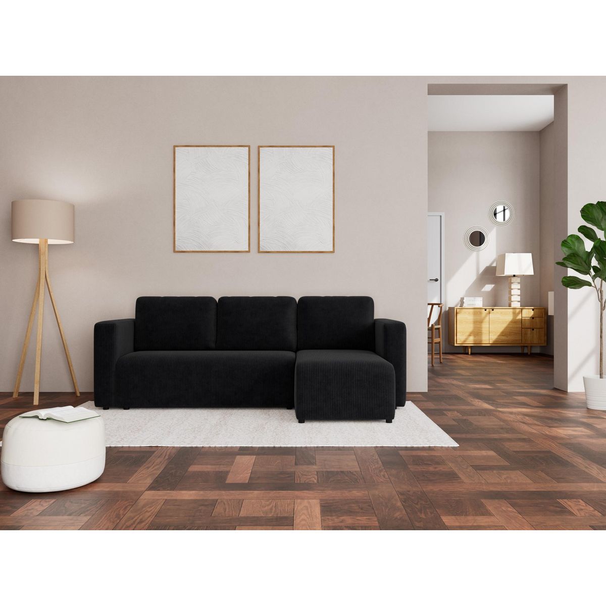 BEST MOBILIER Canopy - canapé d'angle réversible 4 places convertible avec coffre en velours côtelé