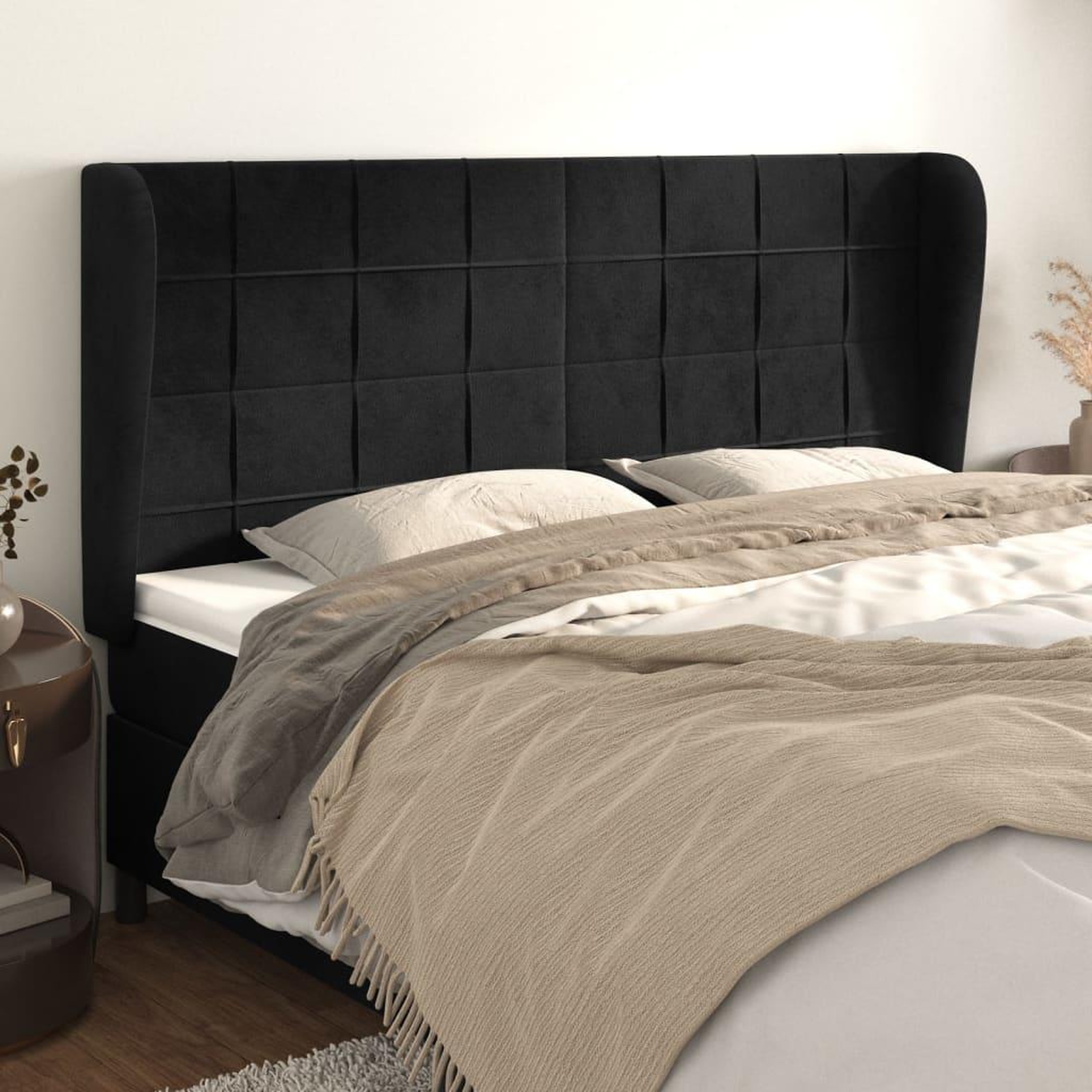 Voir la diapositive 1 : VIDAXL Tete de lit avec oreilles Noir 203x23x118/128 cm Velours