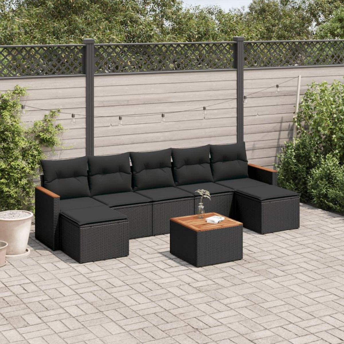 VIDAXL Salon de jardin 8 pcs avec coussins noir resine tressee