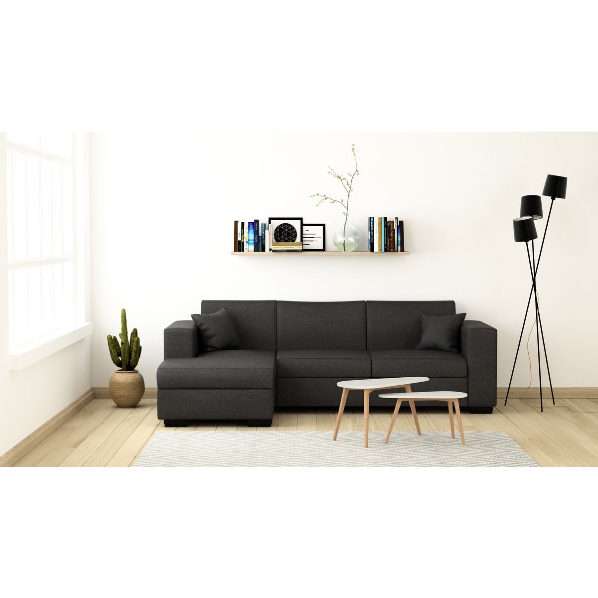 Canapé d'angle gauche convertible  4 places avec coffre tissu CARIBEA