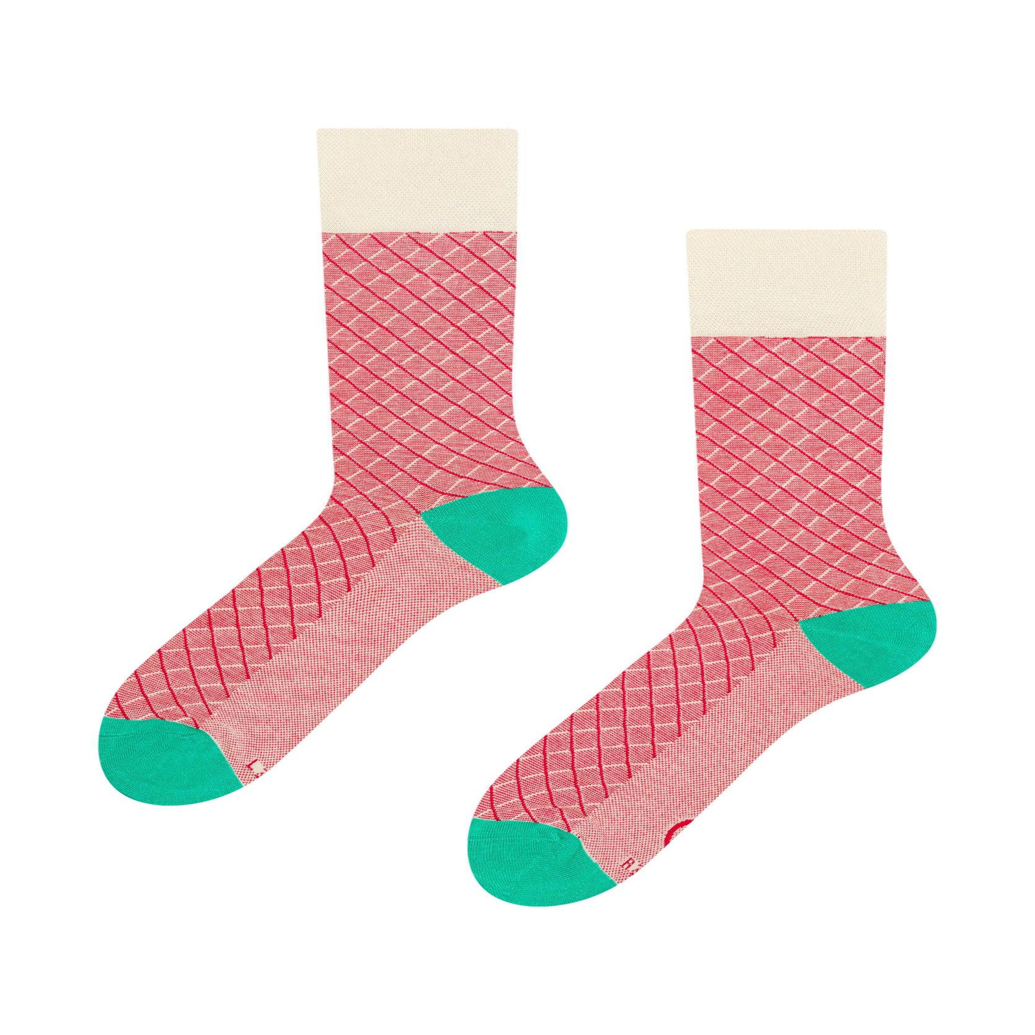DEDOLES Chaussettes bambou jacquard turquoise et rouge. Coloris disponibles : Multicolore