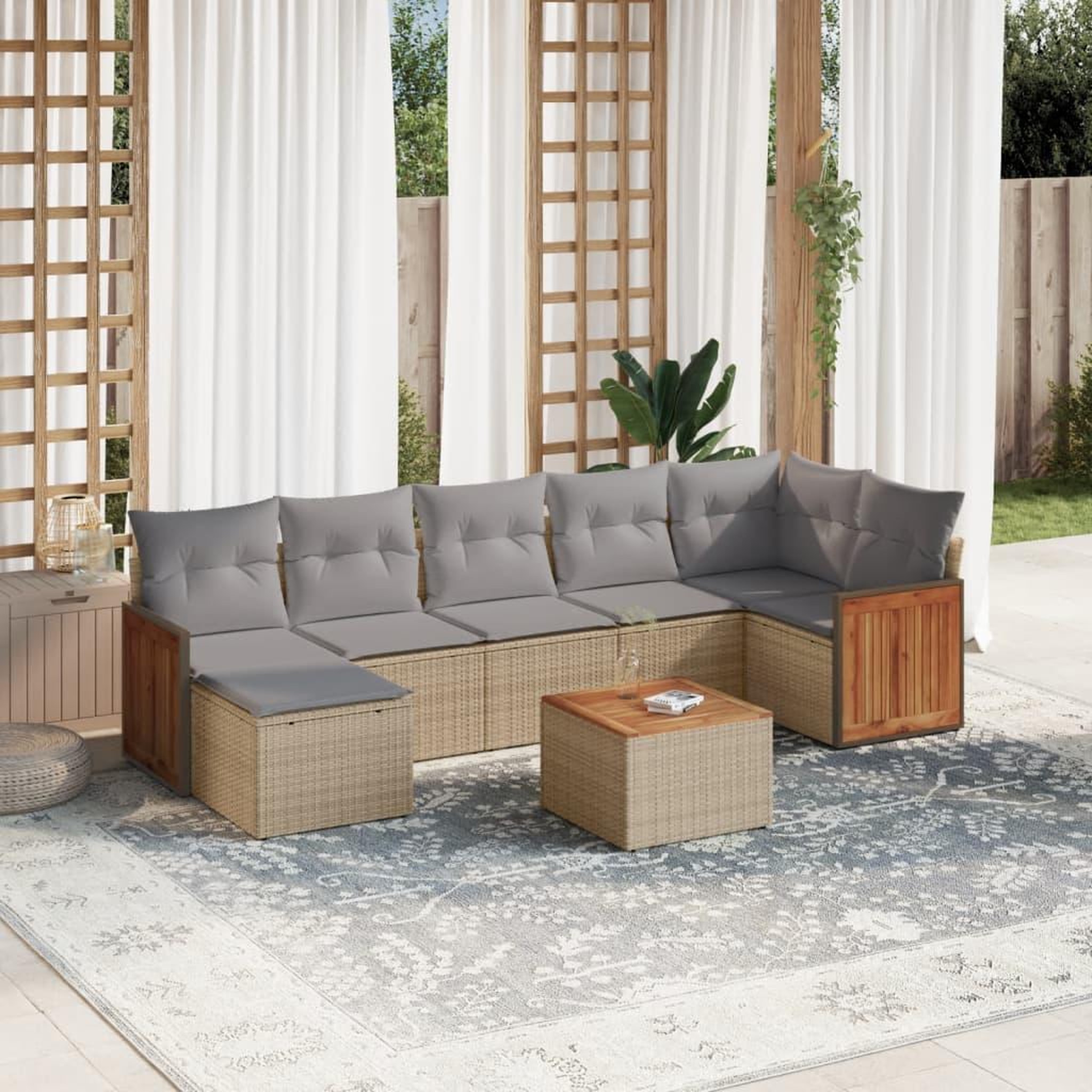 VIDAXL Salon de jardin avec coussins 8 pcs beige resine tressee